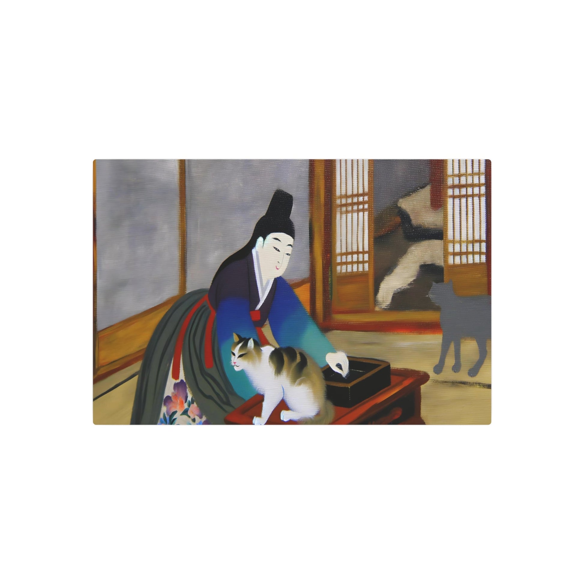 Metal Poster Art | "Joseon Dynasty-Inspired Korean Art Painting Featuring a Cat - Authentic Asian Art Styles in Joseon Dynasty Paintings Category" - Metal Poster Art 30″ x 20″ (Horizontal) 0.12''