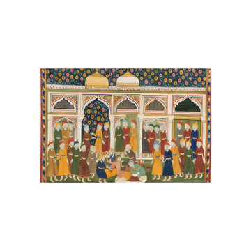 Metal Poster Art | "Sophisticated South Asian Mughal Miniature Painting: Rich Cultural Symbolism and Detailed Figures in Vivid Colors - Non-Western & Global - Metal Poster Art 30″ x 20″ (Horizontal) 0.12''