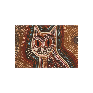 Metal Poster Art | "Aboriginal Art Style Cat Illustration - Authentic Australian Aboriginal Art inspired Feline Image in Non-Western & Global Styles Category" - Metal Poster Art 30″ x 20″ (Horizontal) 0.12''