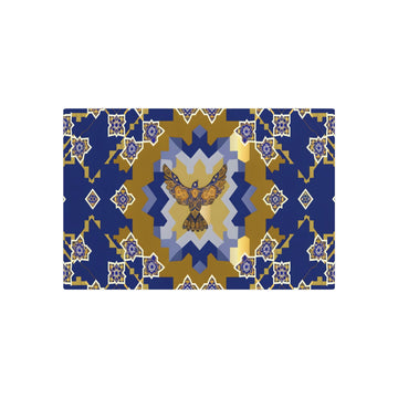 Metal Poster Art | "Authentic Islamic Geometric Artwork Featuring Detailed Bird Design in Rich Blues, Golds, and Whites - Non-Western & Global Styles Collection" - Metal Poster Art 30″ x 20″ (Horizontal) 0.12''