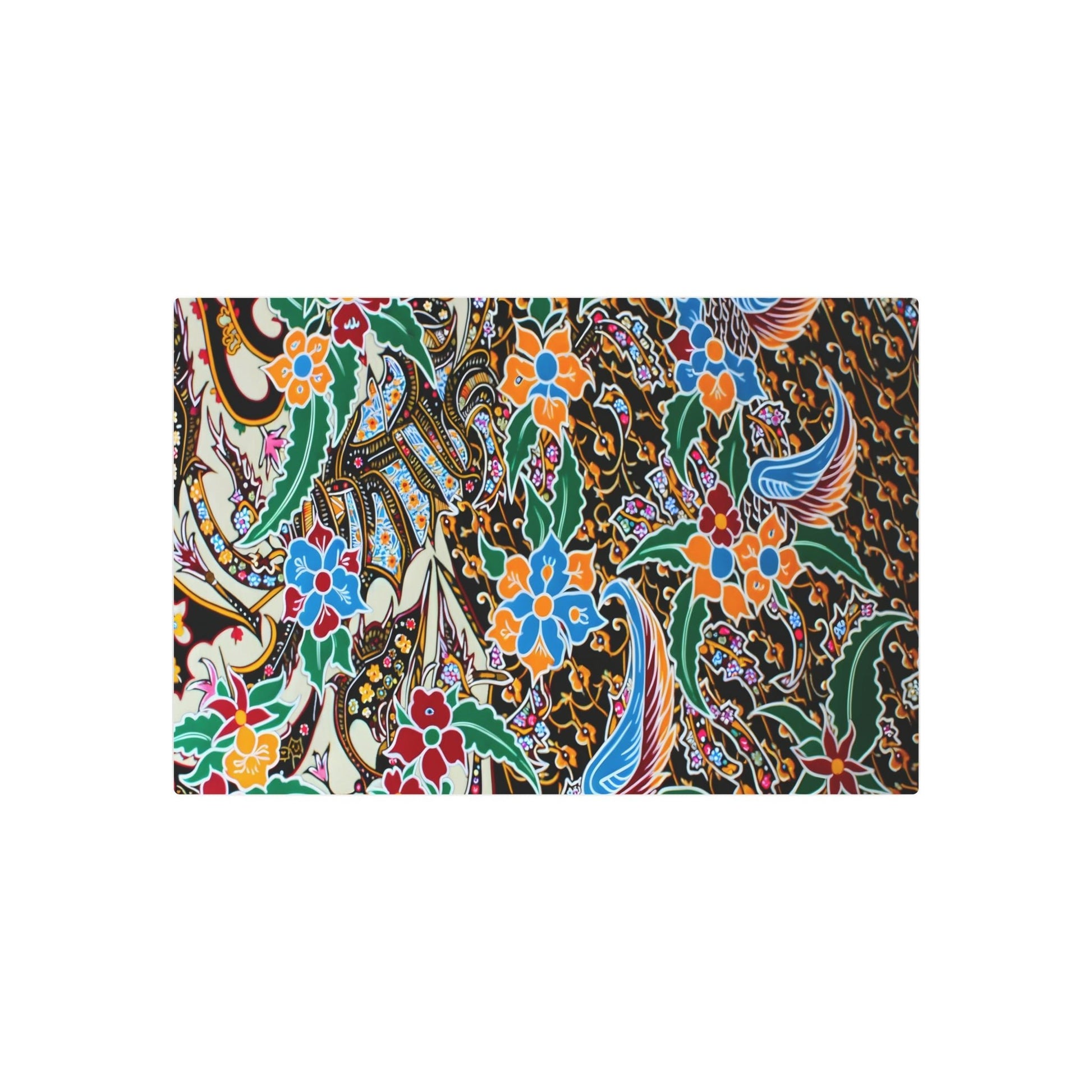 Metal Poster Art | "Vibrant Indonesian Batik Art with Intricate Patterns - Traditional Floral, Bird and Geometric Design in Non-Western & Global Styles Category" - Metal Poster Art 30″ x 20″ (Horizontal) 0.12''