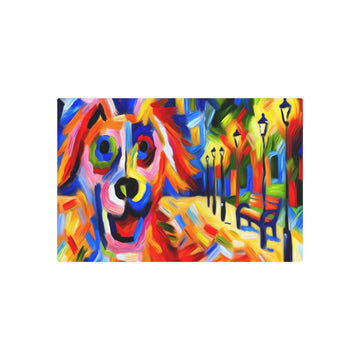 Metal Poster Art | "Vibrant Expressionism Style Oil Painting of a Playful Dog in Bold Colors - Western Art Styles Collection" - Metal Poster Art 30″ x 20″ (Horizontal) 0.12''