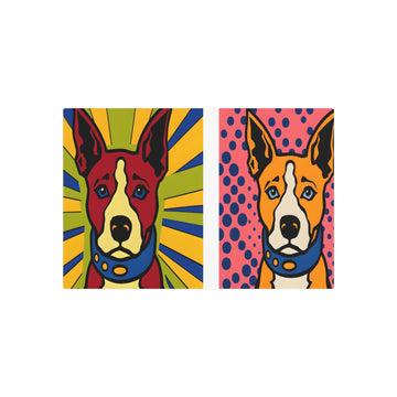 Metal Poster Art | "Modern Pop Art Painting: Vibrant, Colorful Dog in Andy Warhol Style with Roy Lichtenstein's Bold Dotted Background - Contemporary Pop - Metal Poster Art 30″ x 20″ (Horizontal) 0.12''