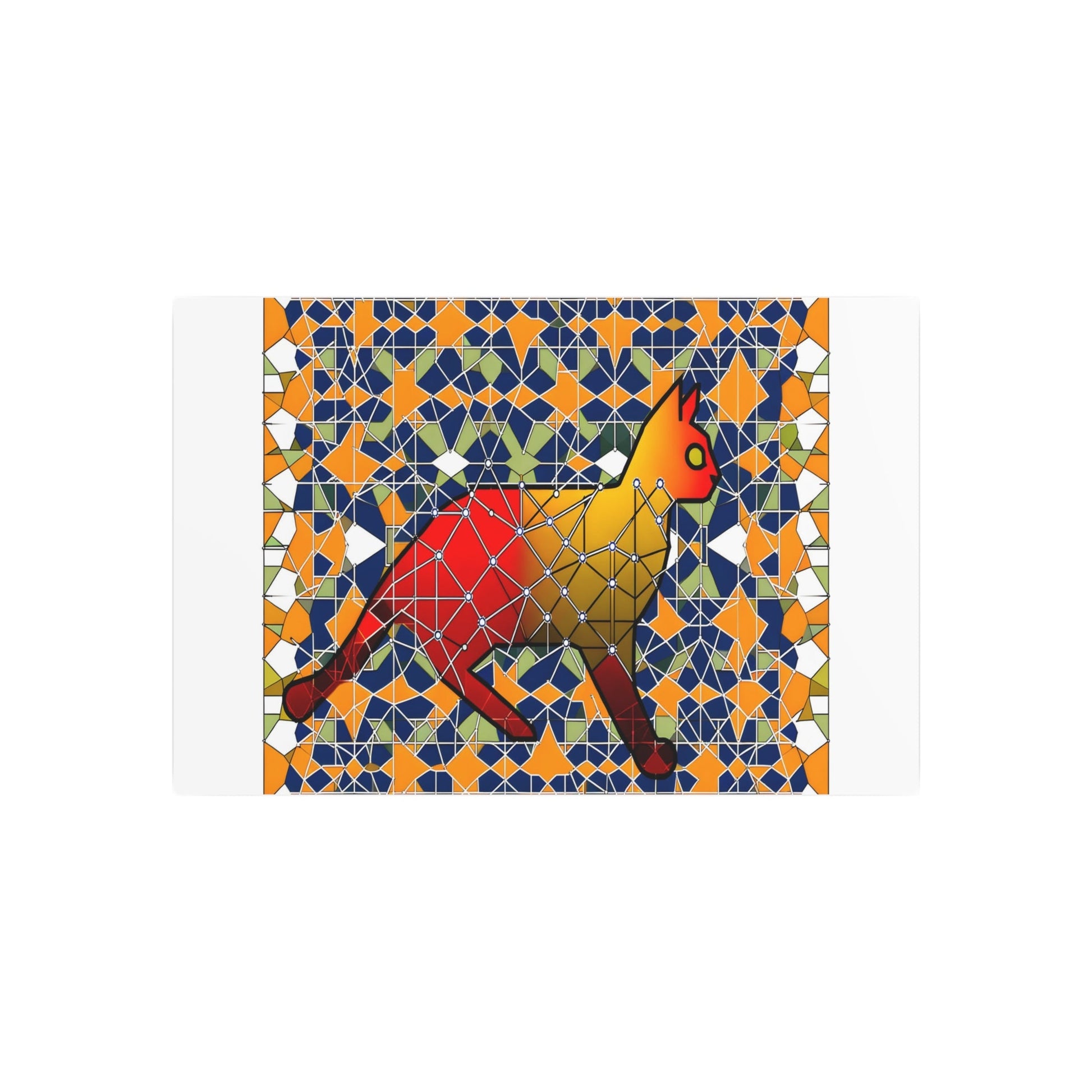 Metal Poster Art | "Islamic Geometric Patterns Art: Seamless Blend of Feline Motif in Non-Western Global Style" - Metal Poster Art 30″ x 20″ (Horizontal) 0.12''