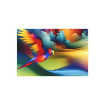 Metal Poster Art | "Vibrant, Color-Saturated Bird in Mid-Flight - Modern Digital Art with Surreal Abstract Background" - Metal Poster Art 30″ x 20″ (Horizontal) 0.12''