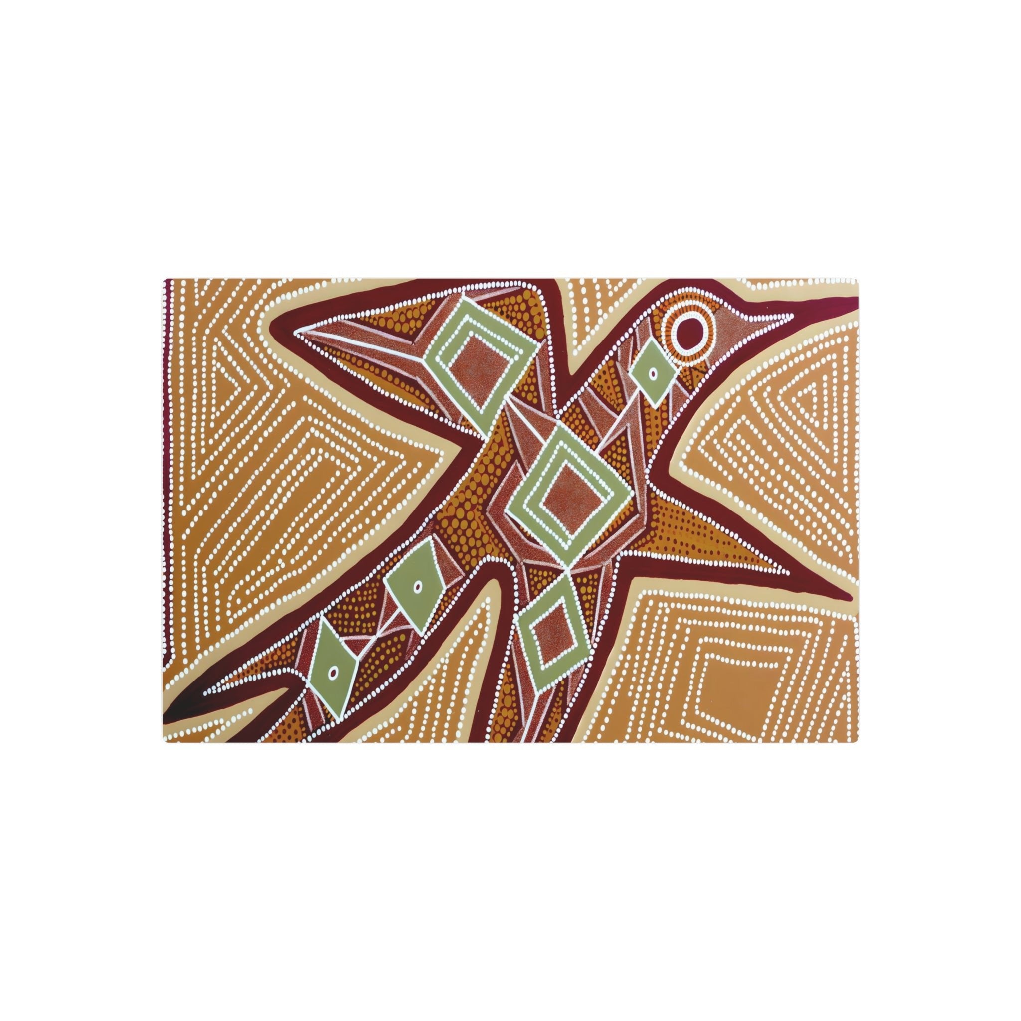 Metal Poster Art | "Australian Aboriginal Art Inspired Bird Image - Dot Painting & Earth-Tone Patterns in Non-Western & Global Styles" - Metal Poster Art 30″ x 20″ (Horizontal) 0.12''