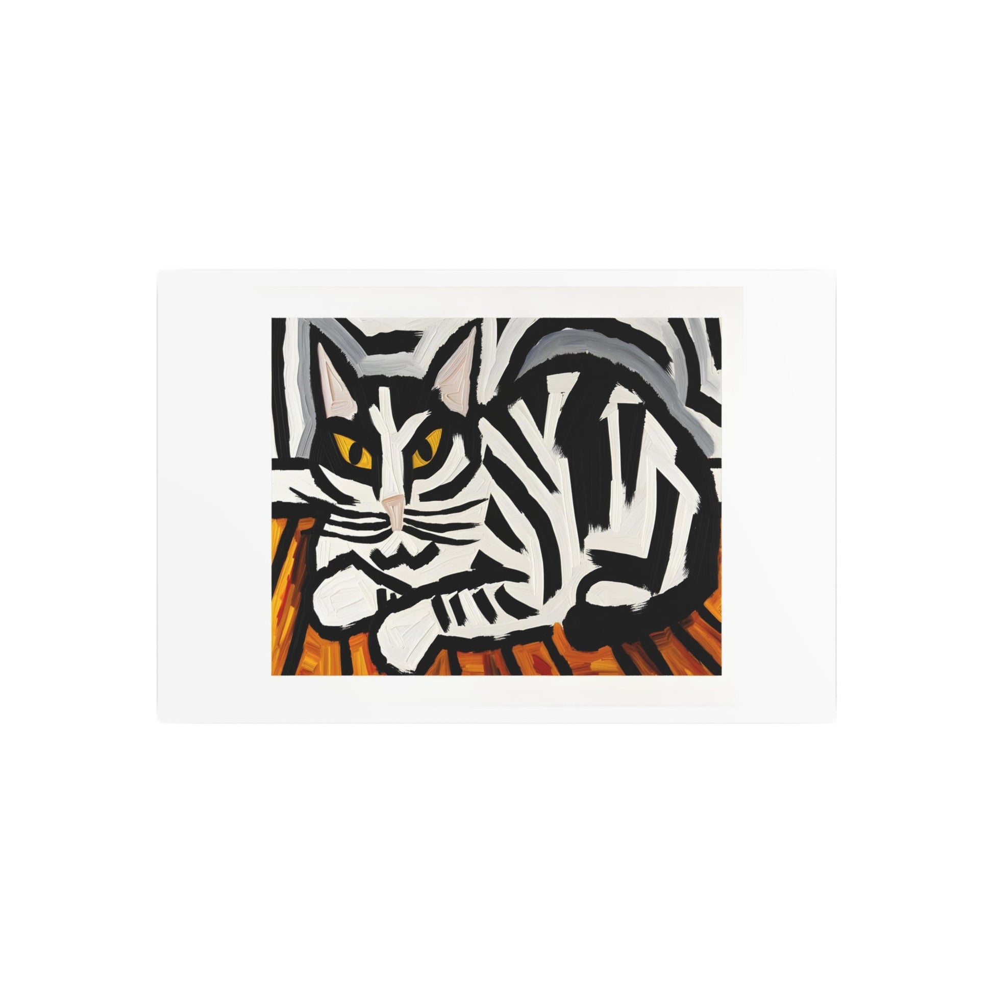 Metal Poster Art | "Expressionist Western Art Style: Emotional Black & White Striped Cat in Bold Distorted Shapes - Abstract Expressionism Artwork" - Metal Poster Art 30″ x 20″ (Horizontal) 0.12''