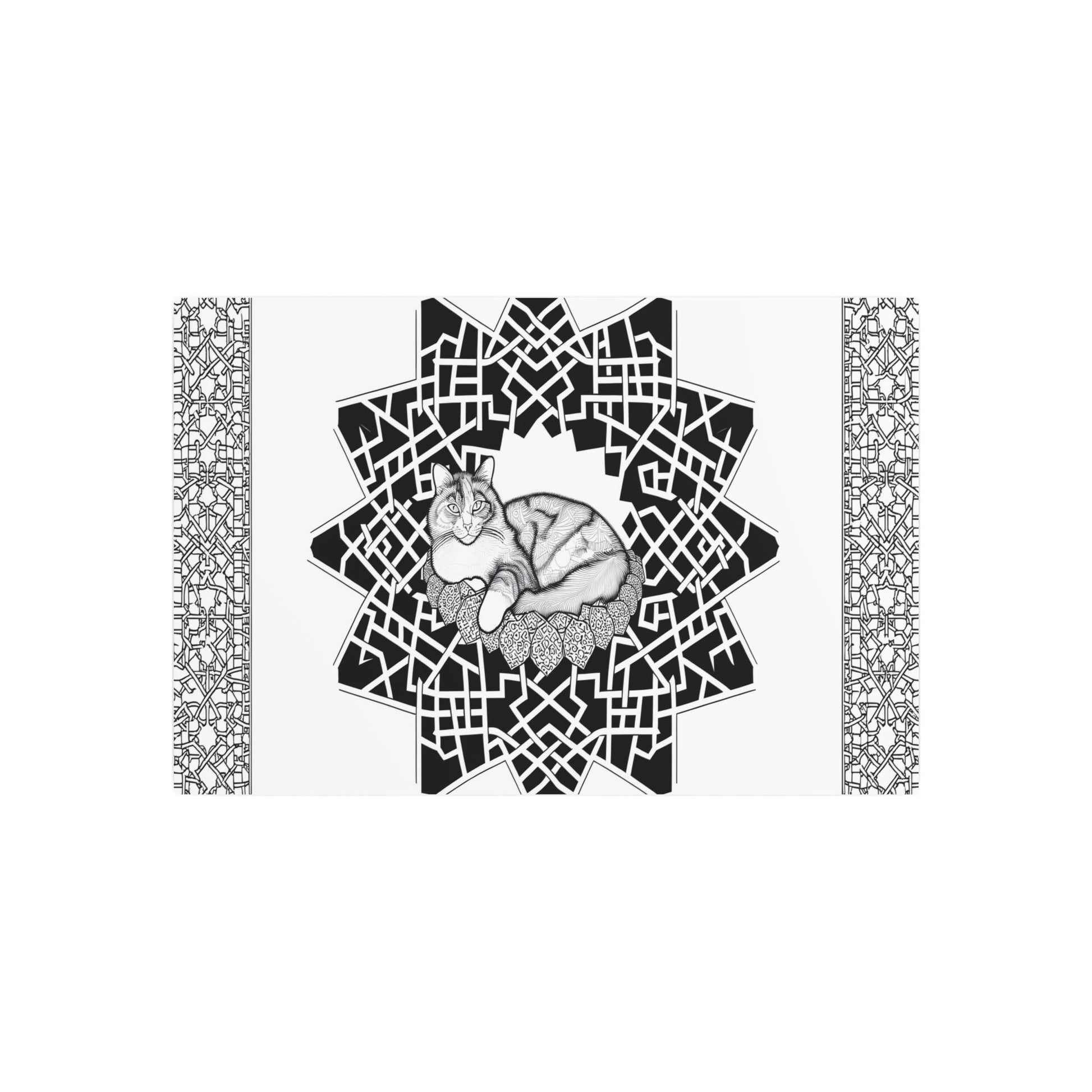 Metal Poster Art | "Islamic Geometric Patterns Art: Graceful Cat Resting within Intricate Non-Western Design" - Metal Poster Art 30″ x 20″ (Horizontal) 0.12''