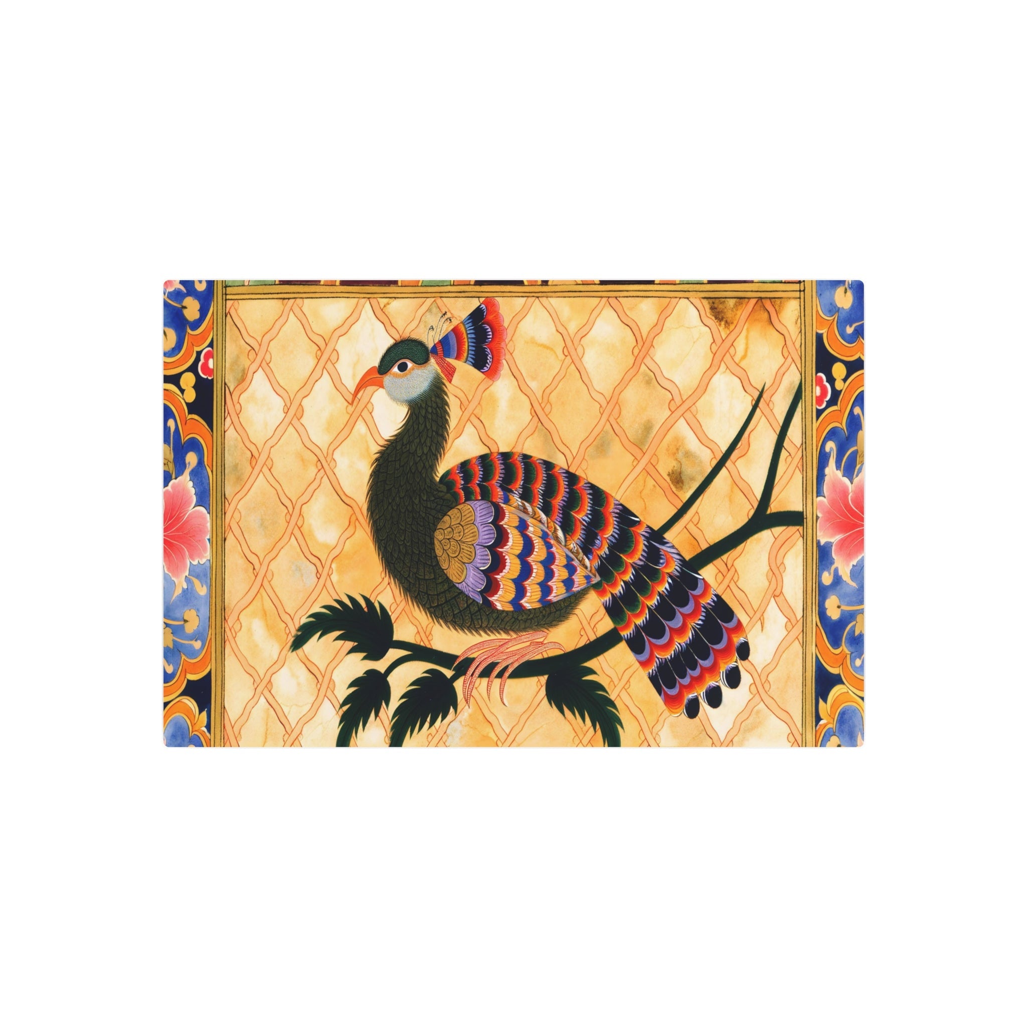 Metal Poster Art | "Mughal Miniature South Asian Artwork - Traditionally Rich, Intricate Bird Design in Vivid Mughal Colors - Non-Western & - Metal Poster Art 30″ x 20″ (Horizontal) 0.12''