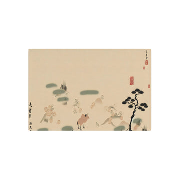 Metal Poster Art | "Elegant Kano School Inspired Japanese Painting: Simplistic Nature Scenes with Delicate Calligraphy and Abstract Animal Representations - Asian Art Styles" - Metal Poster Art 30″ x 20″ (Horizontal) 0.12''