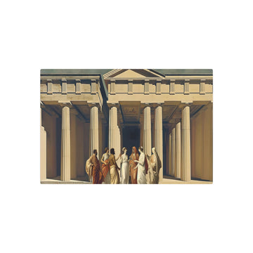 Metal Poster Art | "Neoclassical Artwork with Greco-Roman Architecture & Robed Figures in Earthy Tones - Western Art Styles Collection" - Metal Poster Art 30″ x 20″ (Horizontal) 0.12''