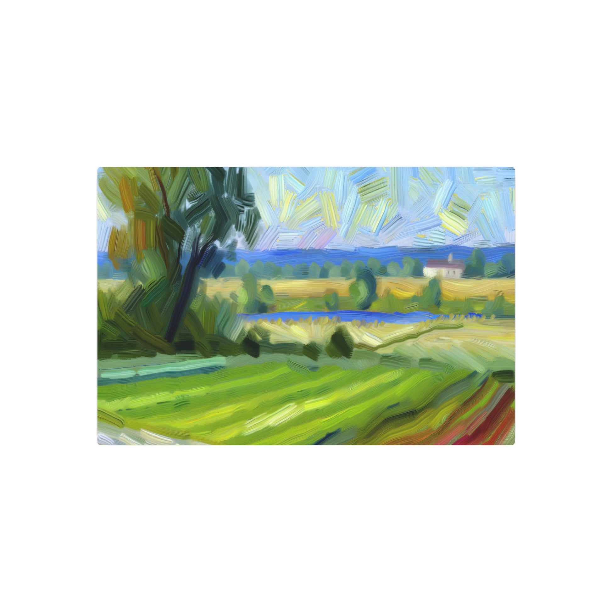 Metal Poster Art | "Impressionist Countryside Landscape Artwork - Vibrant Colors, Visible Brush Strokes, Light & Movement - Dalle-3 Generated Western Style - Metal Poster Art 30″ x 20″ (Horizontal) 0.12''