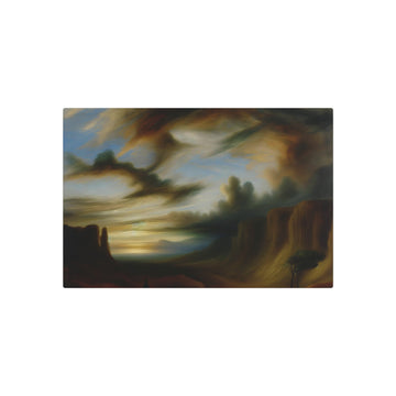 Metal Poster Art | "Romanticism Western Art - Atmospheric Landscape with Dramatic Contrasts, Powerful Sunset and Lone Figure Emphasizing Human Experience in Nature's Grandeur - Metal Poster Art 30″ x 20″ (Horizontal) 0.12''