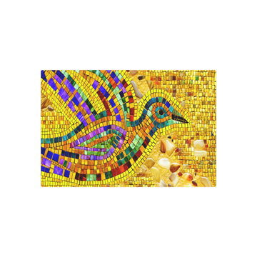 Metal Poster Art | "Byzantine Style Artwork: Vibrant Mosaic Bird Design with Shimmering Gold Tiles - Non-Western & Global Styles Collection" - Metal Poster Art 30″ x 20″ (Horizontal) 0.12''