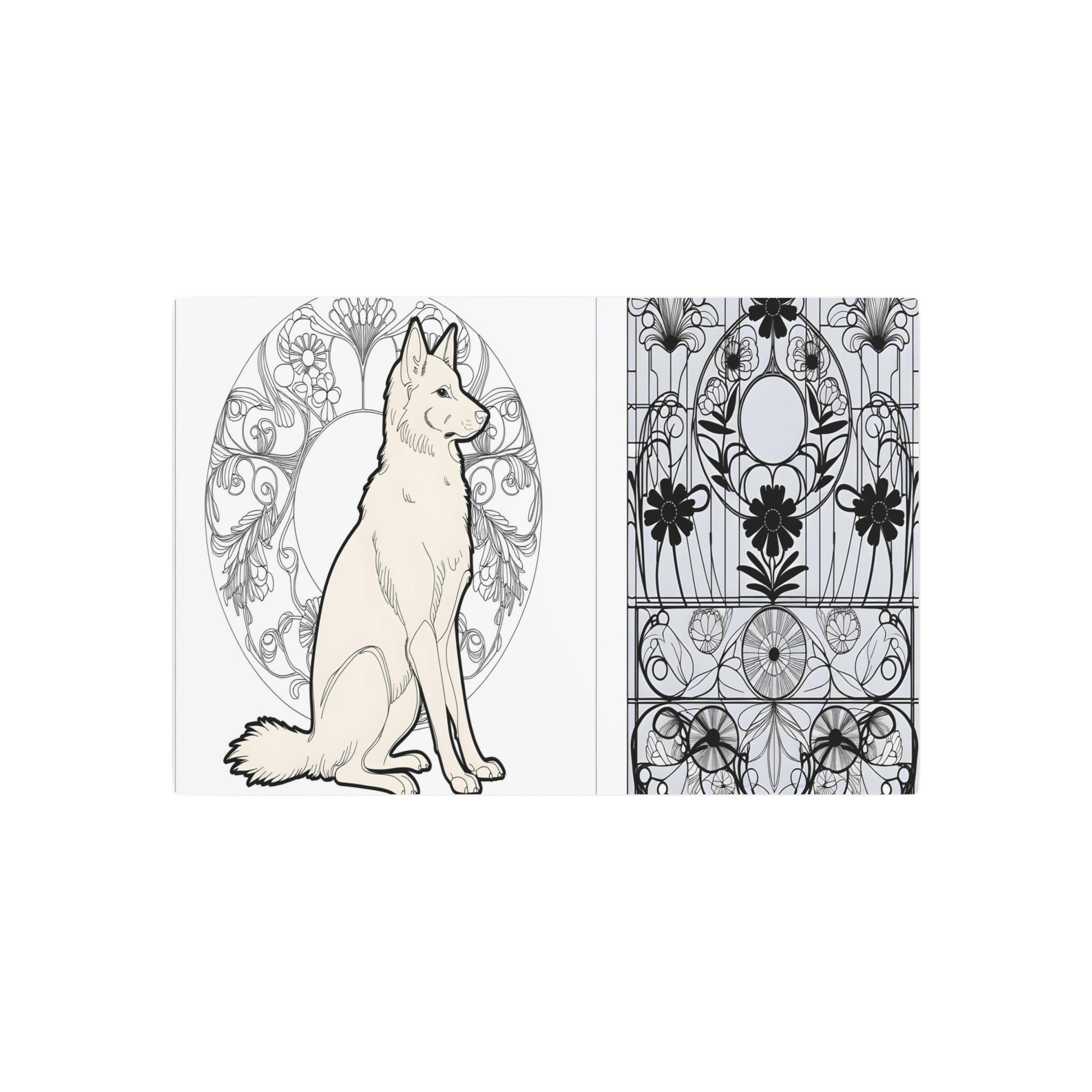 Metal Poster Art | "Art Nouveau Inspired Dog Illustration with Elegant Botanical Motifs - Late 19th & Early 20th Century Western Art Styles" - Metal Poster Art 30″ x 20″ (Horizontal) 0.12''