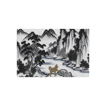 Metal Poster Art | "Traditional Chinese Landscape Art Piece with Dog Interaction - Asian Art Styles, Chinese Landscape Category" - Metal Poster Art 30″ x 20″ (Horizontal) 0.12''