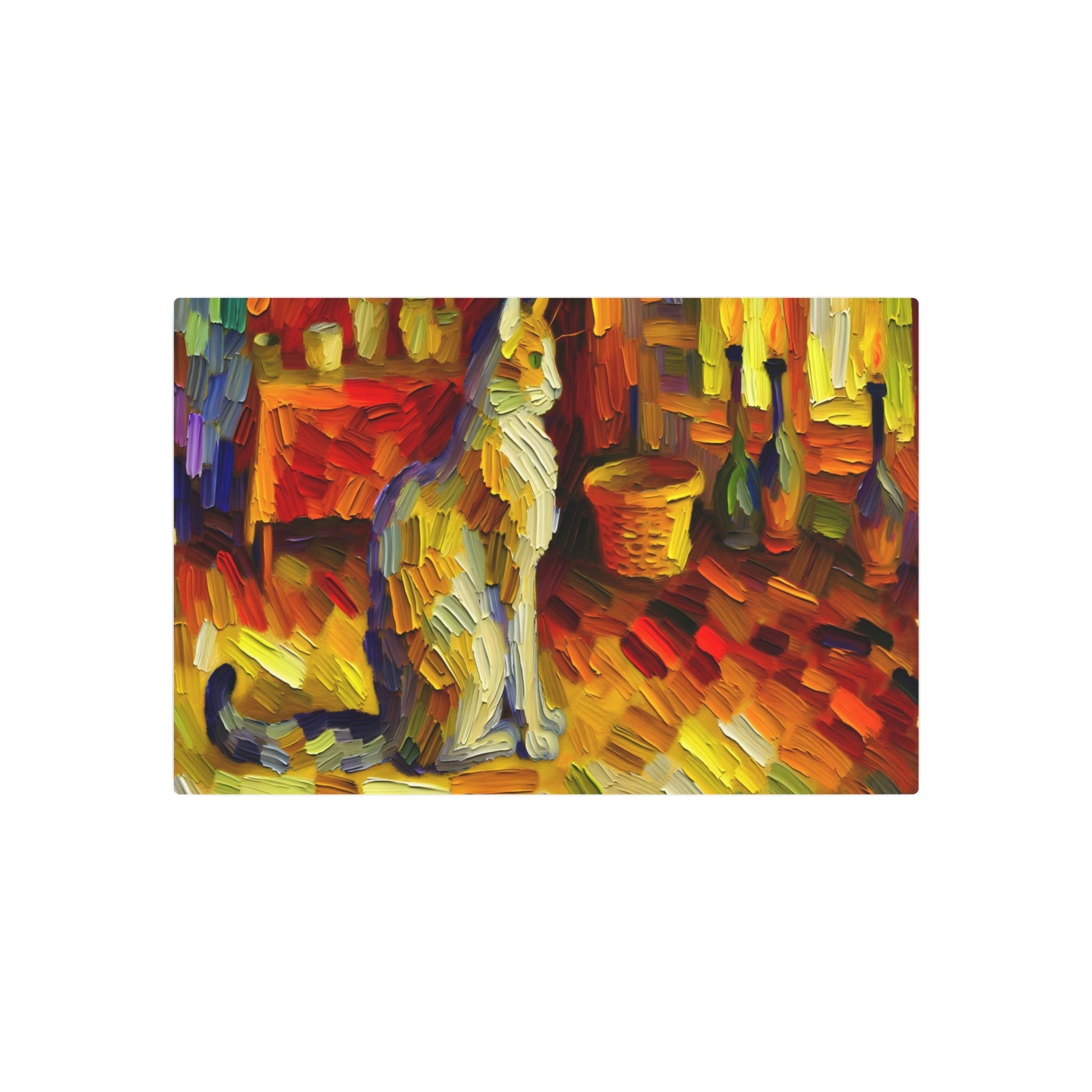 Metal Poster Art | "Post-Impressionism Western Art Style: Vibrant, Warm Colored Painting of Elegant Cat in Room - Classic Post-Impressionist Art - Metal Poster Art 30″ x 20″ (Horizontal) 0.12''