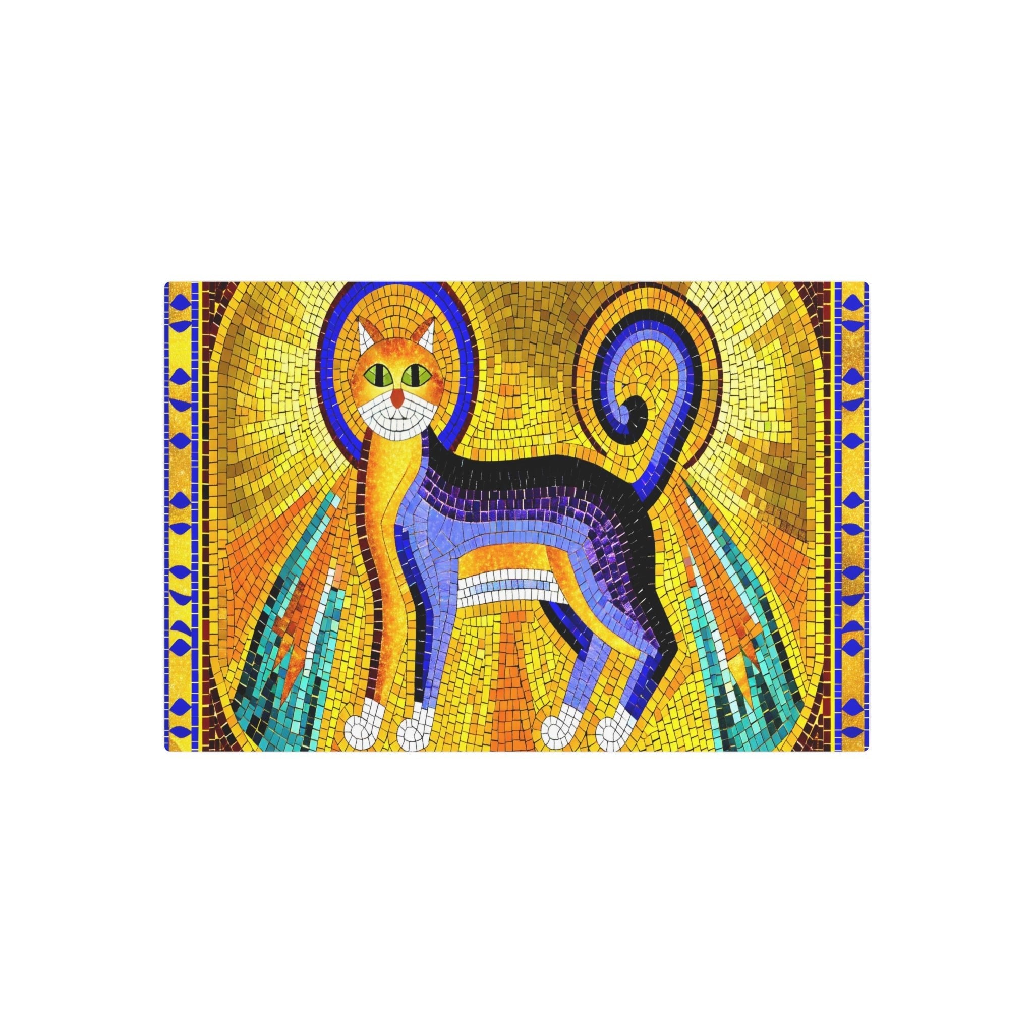 Metal Poster Art | "Byzantine Mosaic Artwork of Cat - Intricate Non-Western & Global Style Artistry" - Metal Poster Art 30″ x 20″ (Horizontal) 0.12''