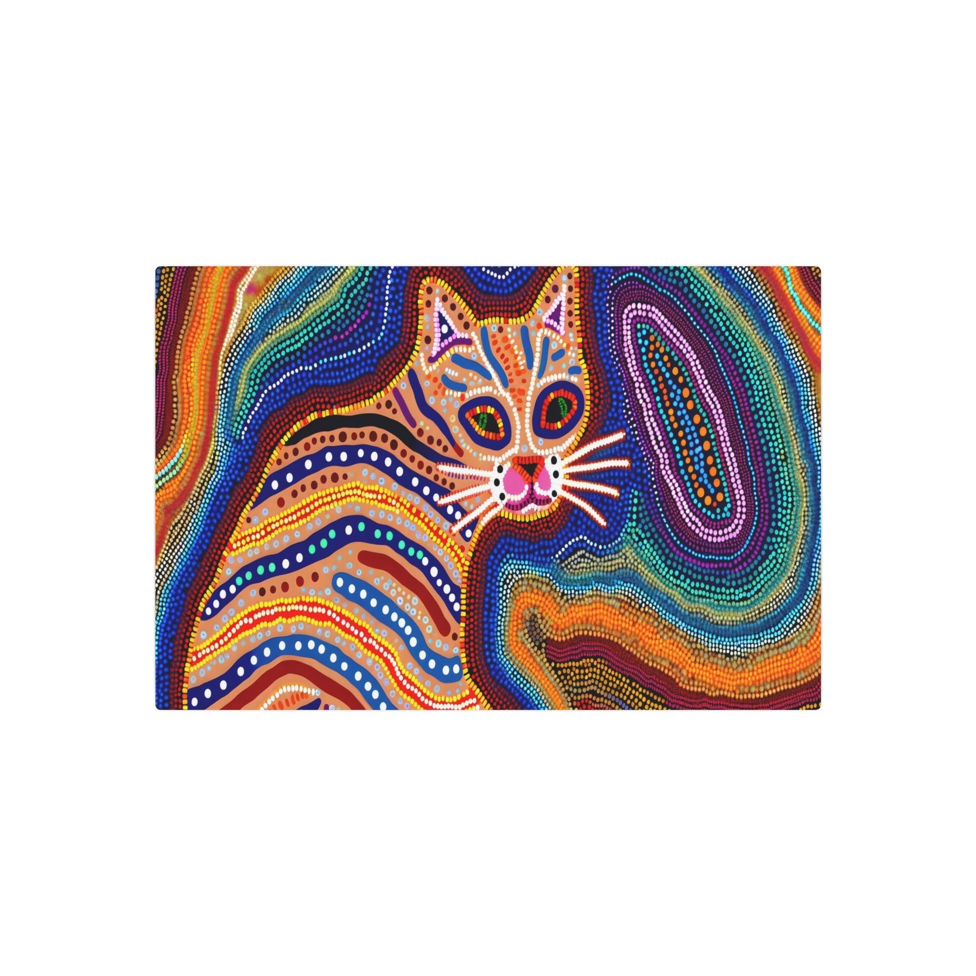 Metal Poster Art | "Australian Aboriginal Art Inspired Cat Image - Vibrant Non-Western & Global Styles" - Metal Poster Art 30″ x 20″ (Horizontal) 0.12''