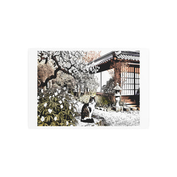 Metal Poster Art | "Graceful Kano School Japanese Art Inspired Cat in Natural Setting - Asian Art Styles Collection" - Metal Poster Art 30″ x 20″ (Horizontal) 0.12''