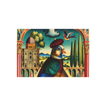 Metal Poster Art | "Renaissance Bird Artwork: Intricately Detailed & Colorful Painting with Rich Clothing, Landscapes, Luminous Skies & - Metal Poster Art 30″ x 20″ (Horizontal) 0.12''
