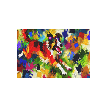 Metal Poster Art | "Playful Canine Energy: Vibrant Abstract Expressionist Artwork in Modern & Contemporary Styles, featuring Bold Brush Strokes and Contrasting Textures - Metal Poster Art 30″ x 20″ (Horizontal) 0.12''