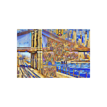 Metal Poster Art | "Brooklyn Bridge Reimagined: Byzantine Art-Inspired Digital Illustration - Unique Non-Western & Global Style Artwork" - Metal Poster Art 30″ x 20″ (Horizontal) 0.12''