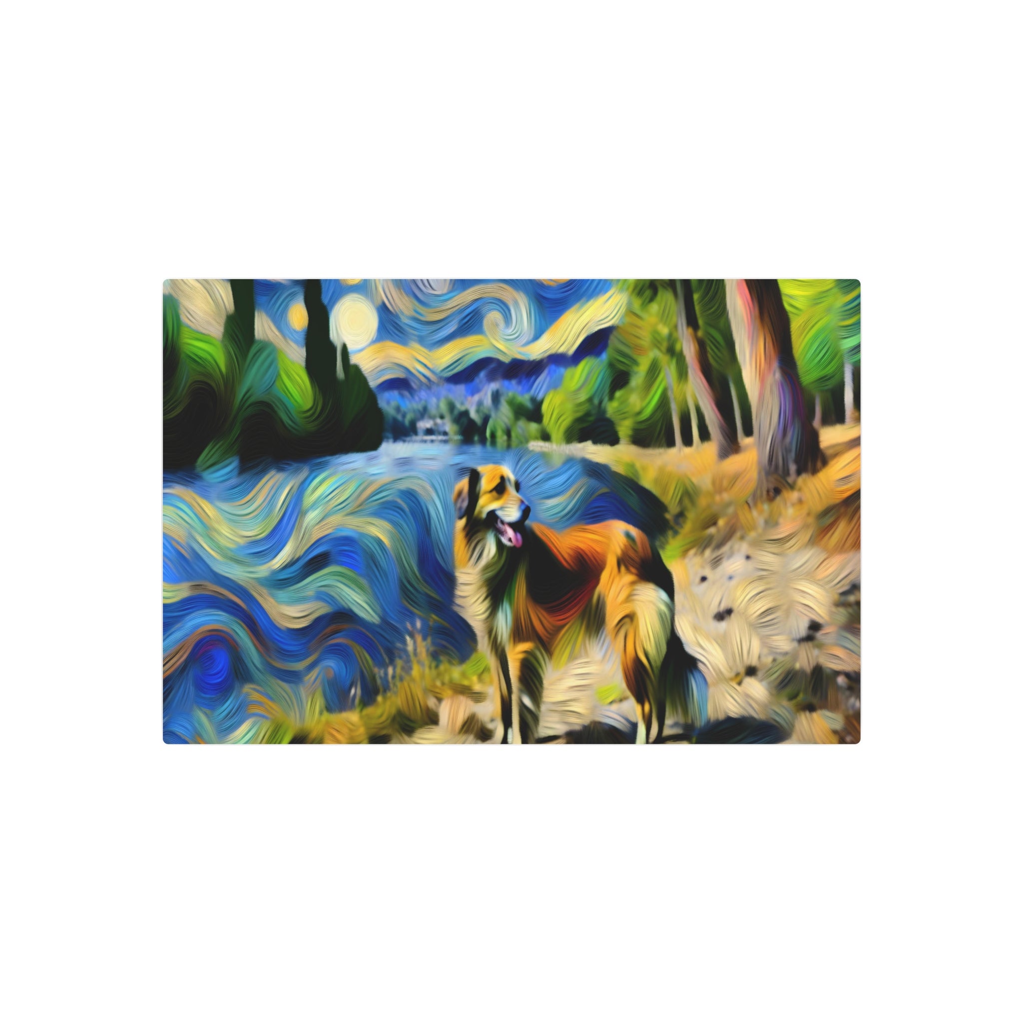 Metal Poster Art | "Post-Impressionism Art Print - Vibrant Western Art Style Featuring a Loyal Dog by a Picturesque River, Expressing Artist's Subject - Metal Poster Art 30″ x 20″ (Horizontal) 0.12''