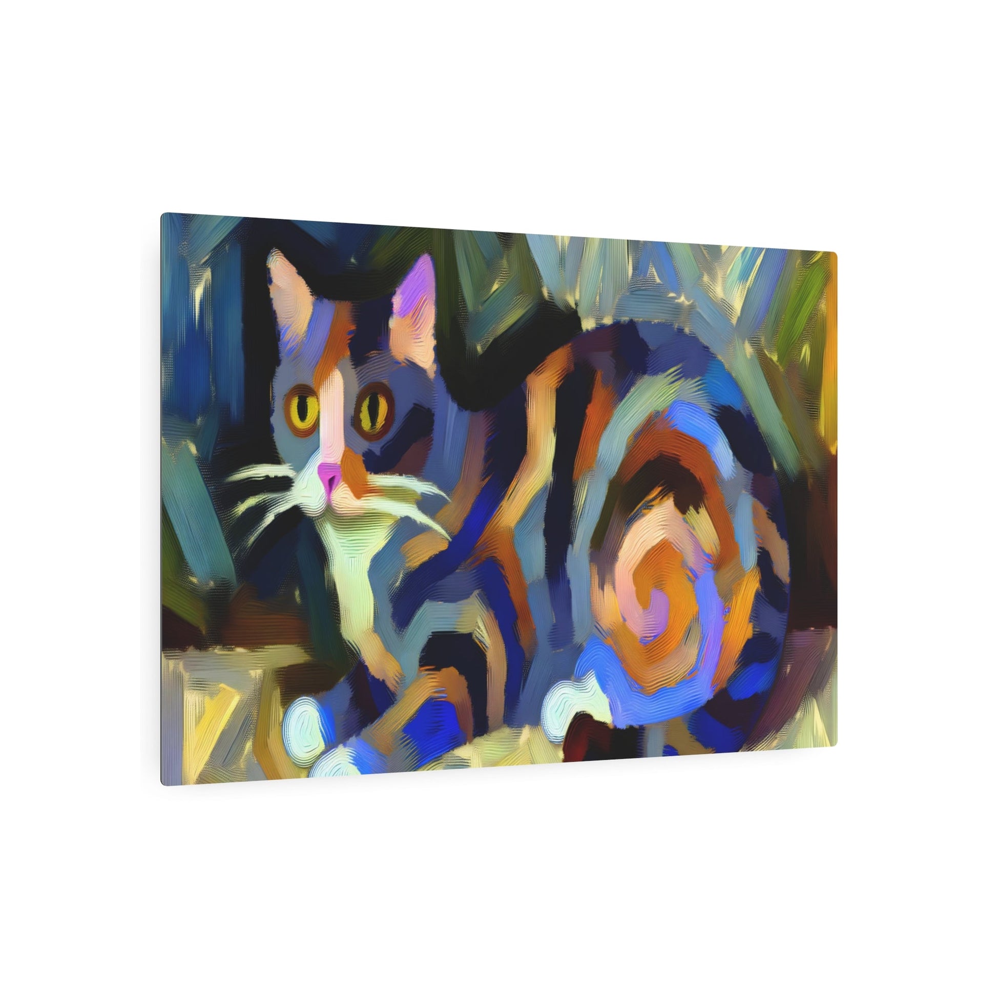 Metal Poster Art | "Abstract Expressionism Cat Painting in Modern & Contemporary Style: Colorful, Emotional Art with Spontaneous Brush Strokes and Textures" - Metal Poster Art 36″ x 24″ (Horizontal) 0.12''