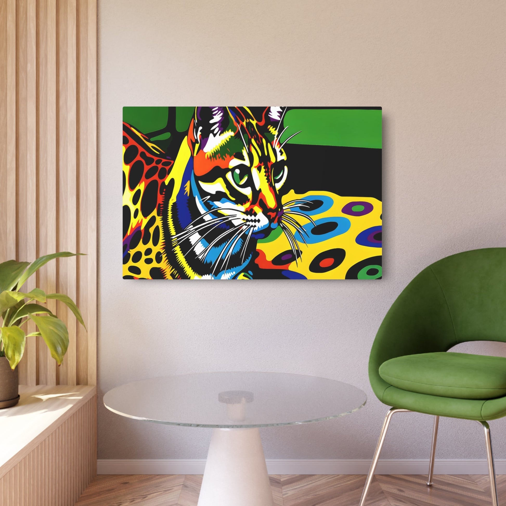 Metal Poster Art | "Vibrant Pop Art-Inspired Colorful Cat Print - Modern & Contemporary Styles, Andy Warhol Influence" - Metal Poster Art 36″ x 24″ (Horizontal) 0.12''