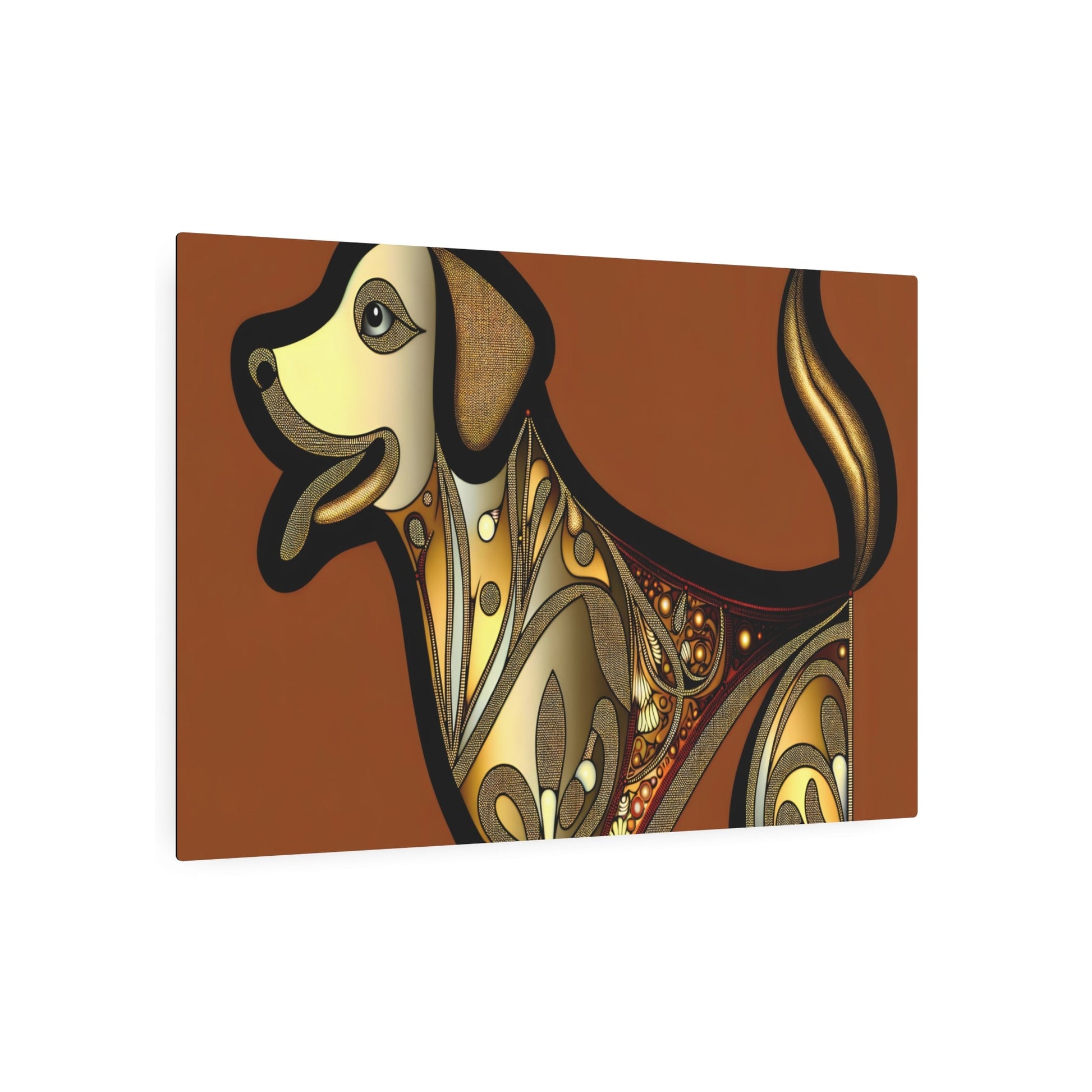 Metal Poster Art | "Byzantine Art Style Dog Illustration with Gold Detailing and Mosaic Structures - Non-Western & Global Styles Collection" - Metal Poster Art 36″ x 24″ (Horizontal) 0.12''