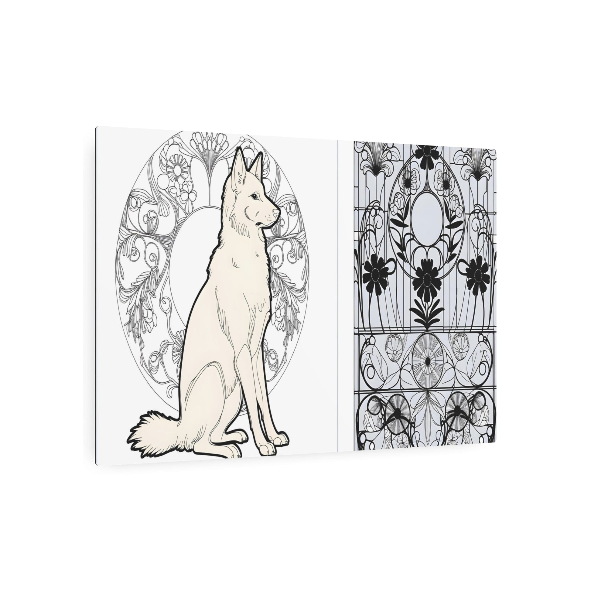 Metal Poster Art | "Art Nouveau Inspired Dog Illustration with Elegant Botanical Motifs - Late 19th & Early 20th Century Western Art Styles" - Metal Poster Art 36″ x 24″ (Horizontal) 0.12''