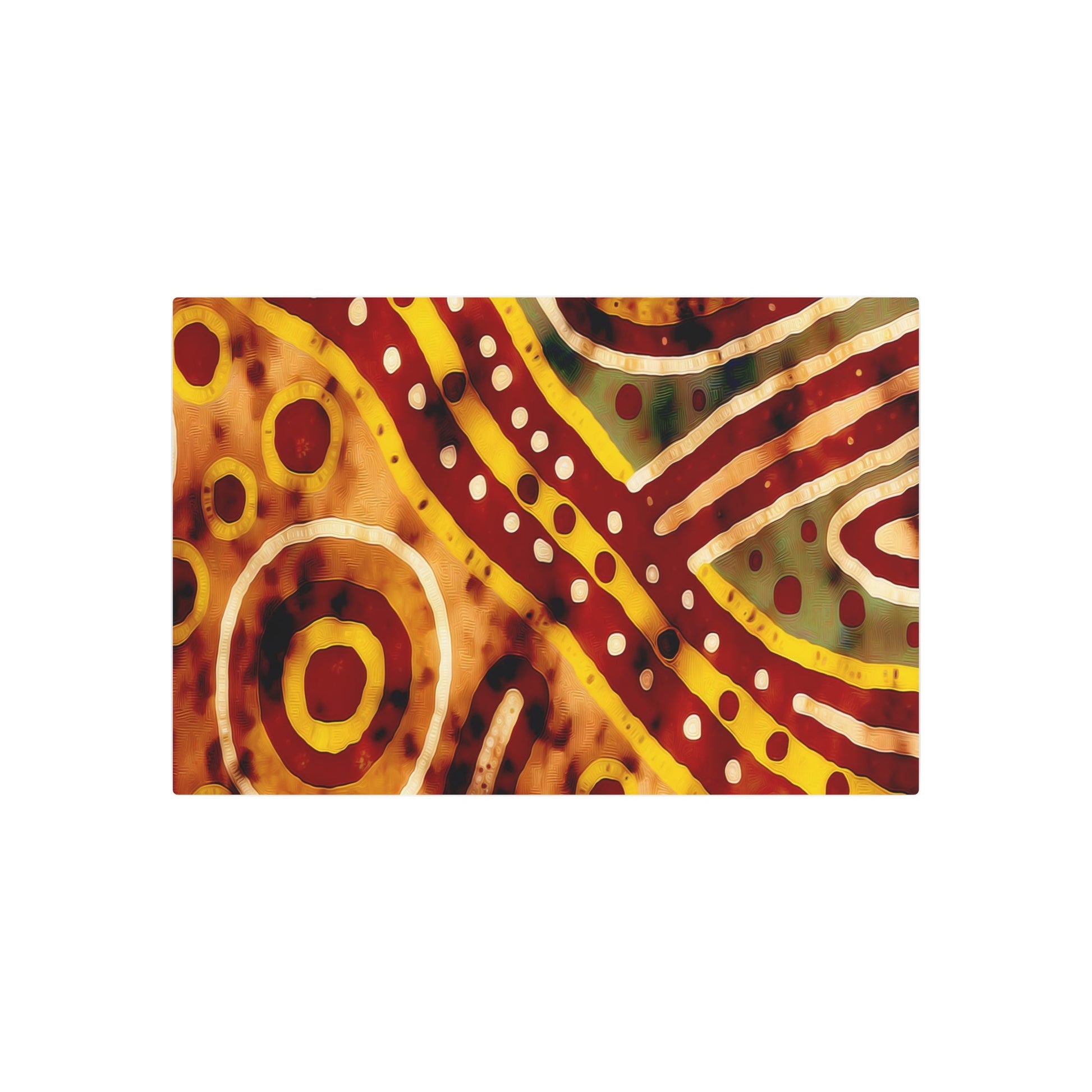 Metal Poster Art | "Authentic Aboriginal Art in Traditional Australian Style - Earthy Ochre Yellows, Reds & Browns - Non-Western Global Styles Artwork - Metal Poster Art 36″ x 24″ (Horizontal) 0.12''