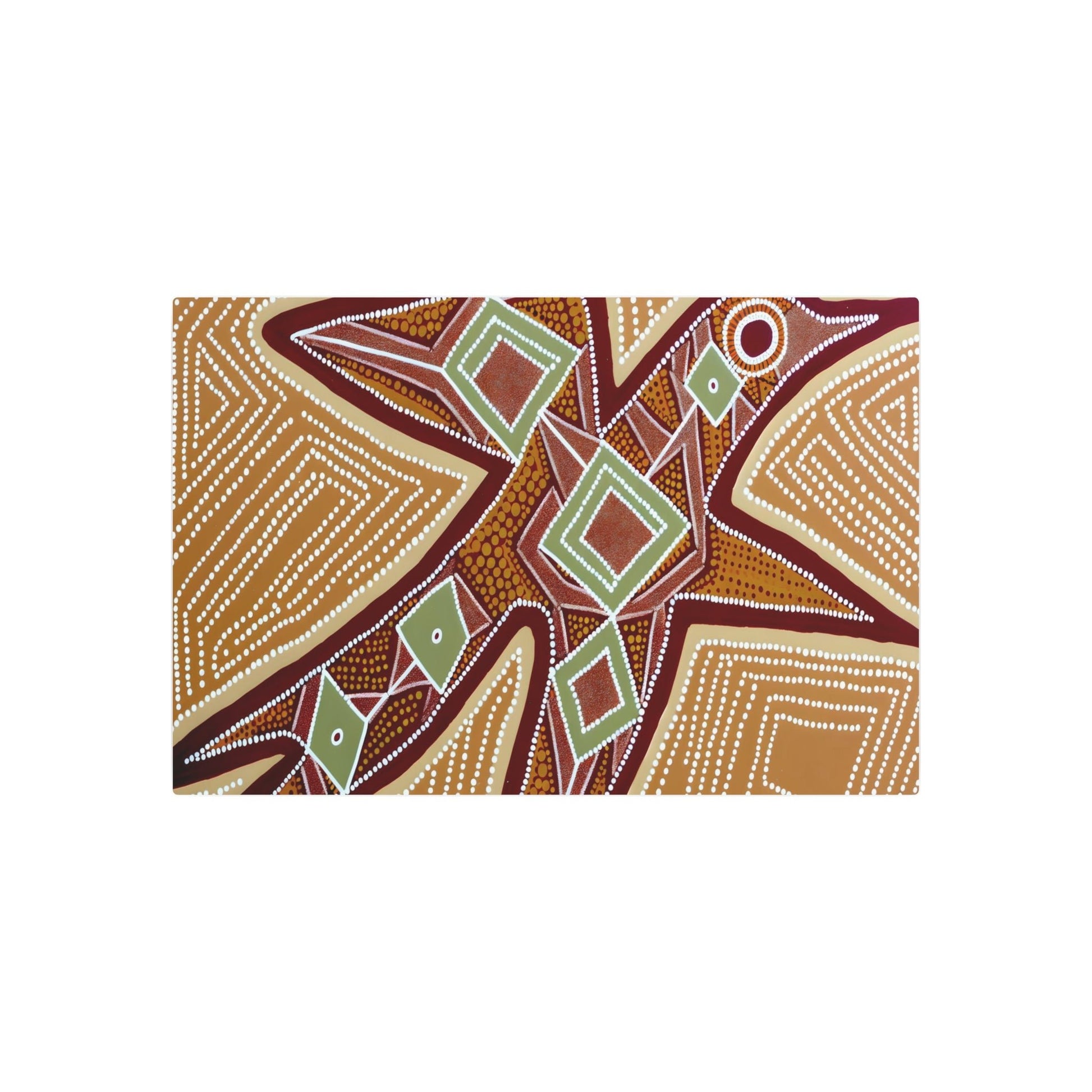 Metal Poster Art | "Australian Aboriginal Art Inspired Bird Image - Dot Painting & Earth-Tone Patterns in Non-Western & Global Styles" - Metal Poster Art 36″ x 24″ (Horizontal) 0.12''