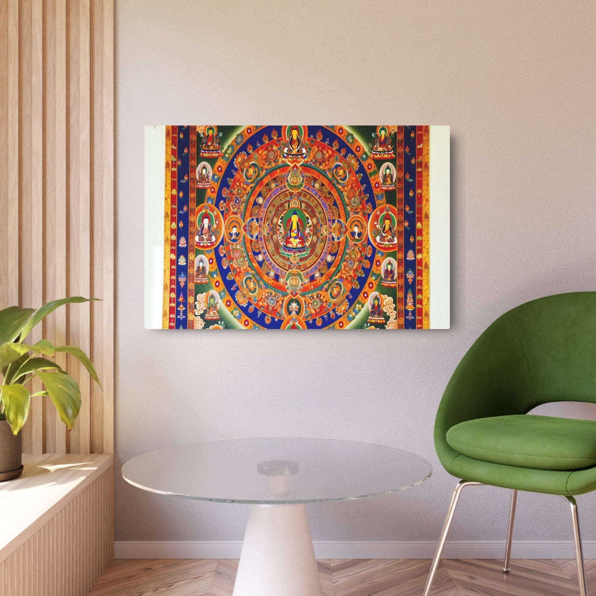 Metal Poster Art | "Vibrant Tibetan Thangka Painting - Intricate Mandala and Buddhist Deities Artwork in Rich Hues - Authentic Asian Art Styles Collection - Metal Poster Art 36″ x 24″ (Horizontal) 0.12''