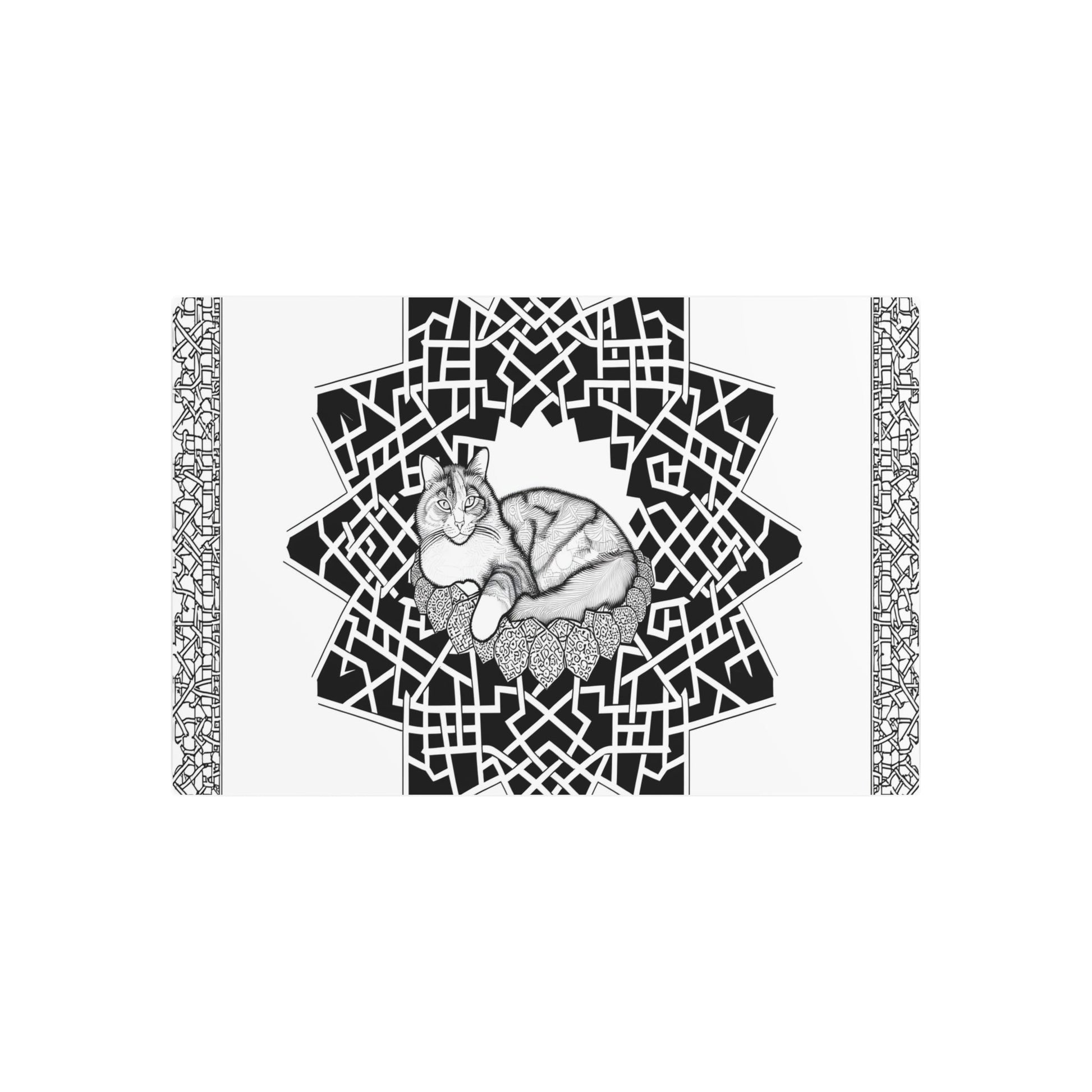 Metal Poster Art | "Islamic Geometric Patterns Art: Graceful Cat Resting within Intricate Non-Western Design" - Metal Poster Art 36″ x 24″ (Horizontal) 0.12''