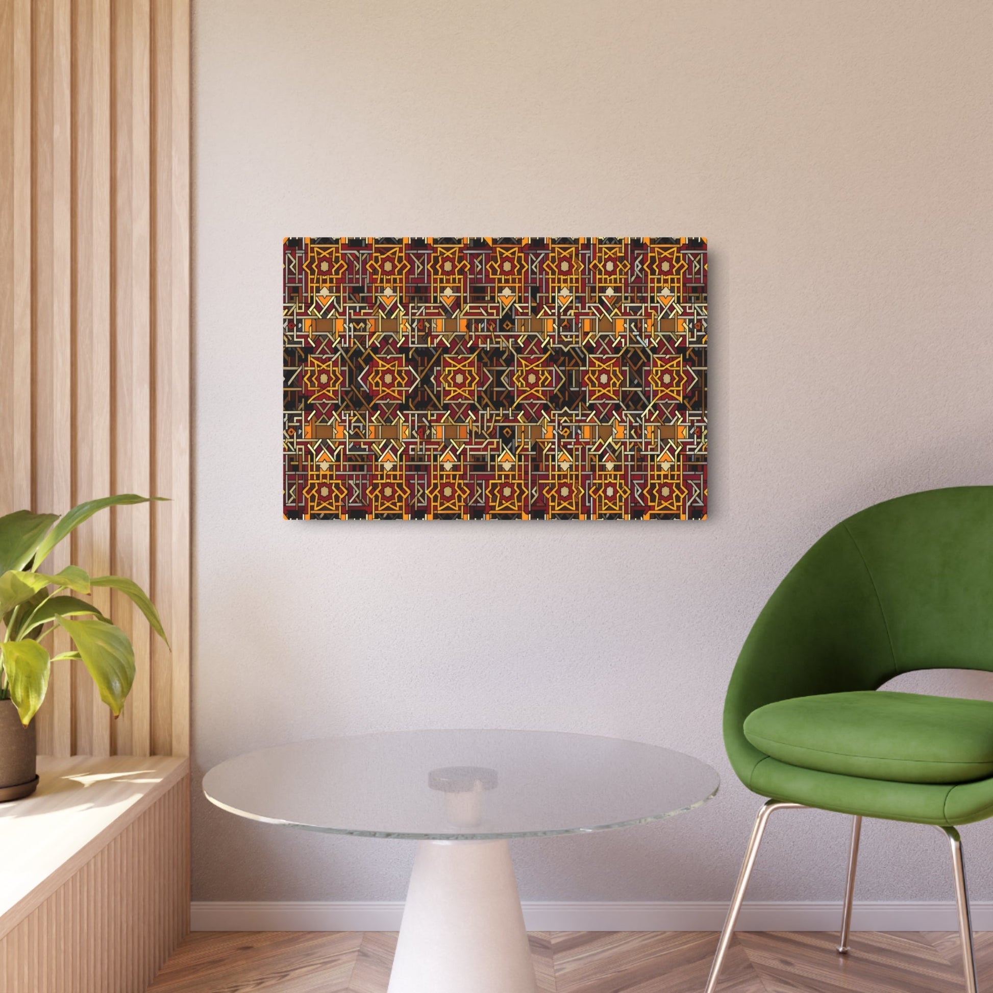 Metal Poster Art | "Islamic Geometric Art Display - Traditional Non-Western Style with Intricate Lines and Shapes in Warm Colors" - Metal Poster Art 36″ x 24″ (Horizontal) 0.12''