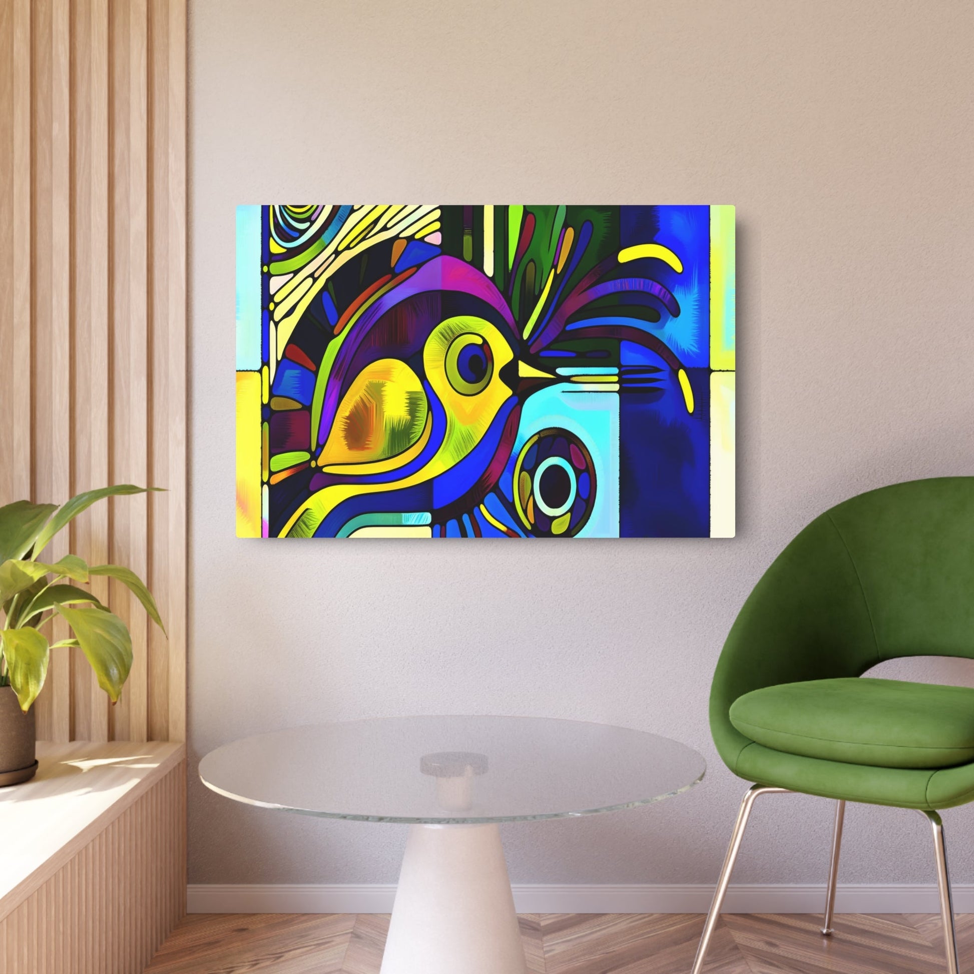 Metal Poster Art | "Modern & Contemporary Pop Art - Vibrant Colored Bird with Bold Outlines - Iconic Style Wall Decor" - Metal Poster Art 36″ x 24″ (Horizontal) 0.12''