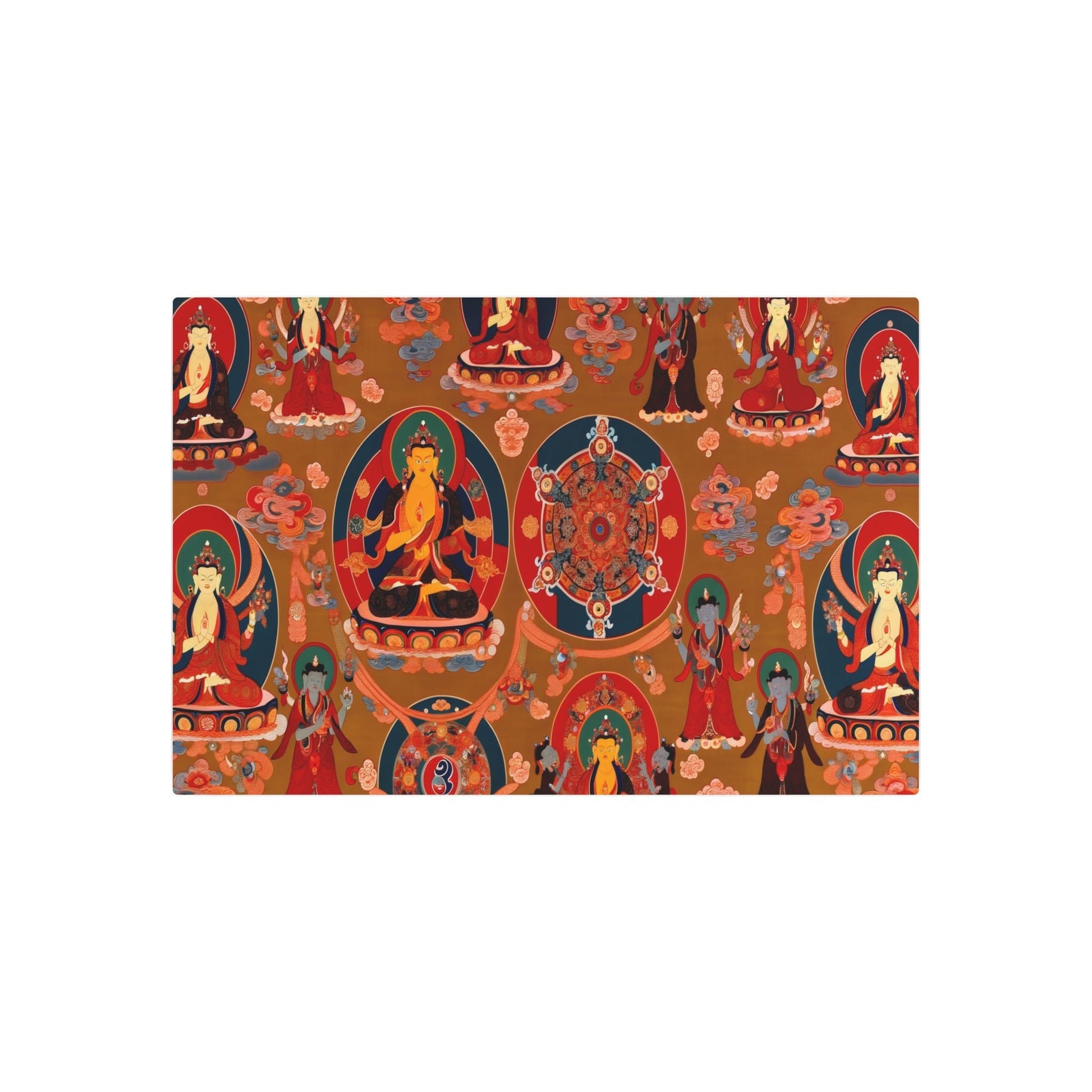 Metal Poster Art | "Traditional Tibetan Thangka Painting - Vibrant Red & Gold Artwork Featuring Buddhist Deities, Mandala Designs and Detailed Figures of Bodhisatt - Metal Poster Art 36″ x 24″ (Horizontal) 0.12''