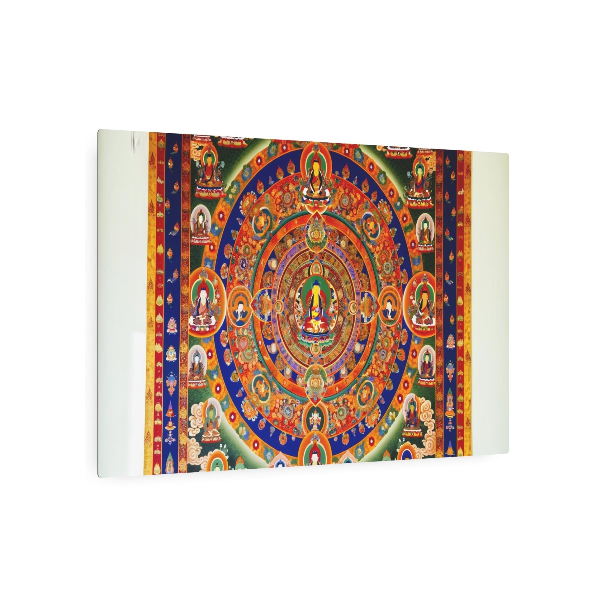 Metal Poster Art | "Vibrant Tibetan Thangka Painting - Intricate Mandala and Buddhist Deities Artwork in Rich Hues - Authentic Asian Art Styles Collection - Metal Poster Art 36″ x 24″ (Horizontal) 0.12''