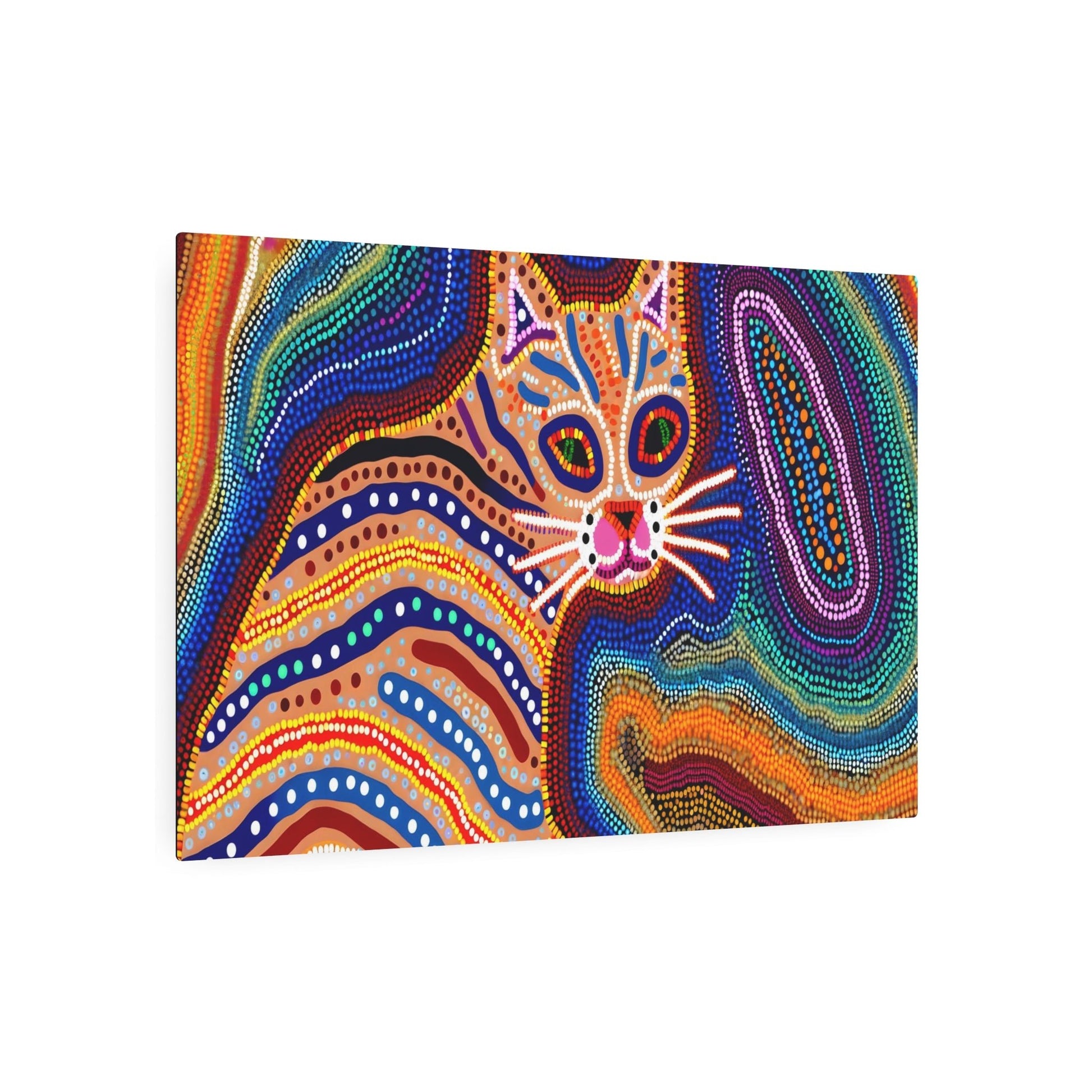 Metal Poster Art | "Australian Aboriginal Art Inspired Cat Image - Vibrant Non-Western & Global Styles" - Metal Poster Art 36″ x 24″ (Horizontal) 0.12''