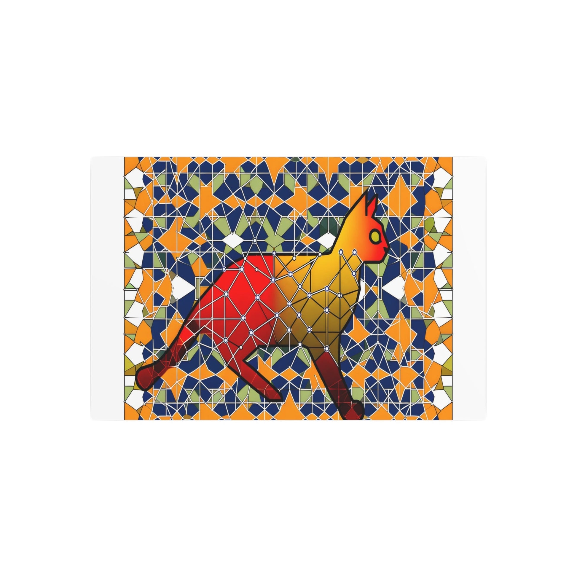 Metal Poster Art | "Islamic Geometric Patterns Art: Seamless Blend of Feline Motif in Non-Western Global Style" - Metal Poster Art 36″ x 24″ (Horizontal) 0.12''