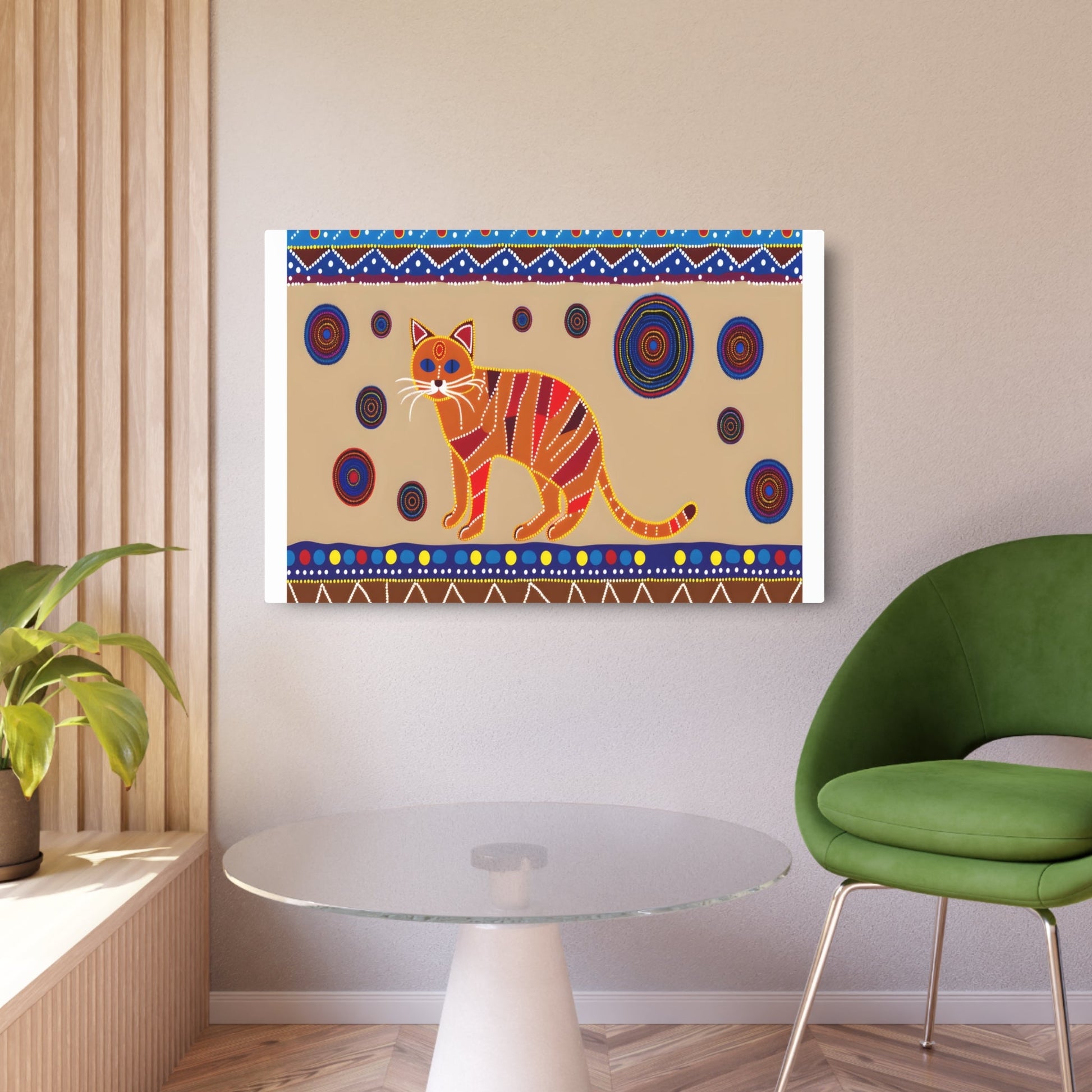 Metal Poster Art | "Aboriginal Art Inspired Australian Cat Image - Unique Non-Western & Global Art Styles" - Metal Poster Art 36″ x 24″ (Horizontal) 0.12''