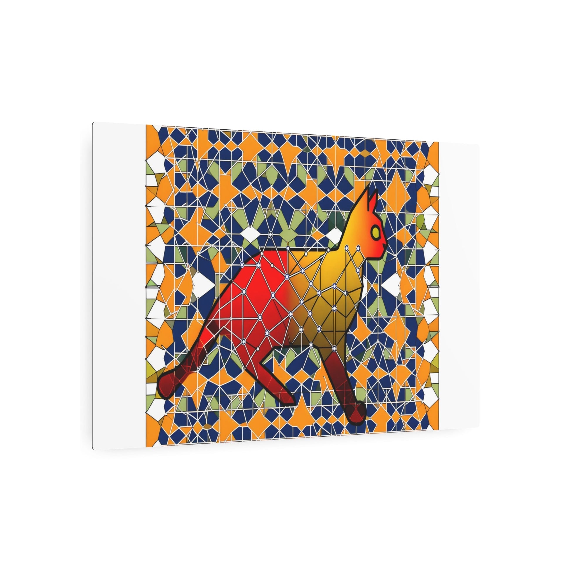 Metal Poster Art | "Islamic Geometric Patterns Art: Seamless Blend of Feline Motif in Non-Western Global Style" - Metal Poster Art 36″ x 24″ (Horizontal) 0.12''