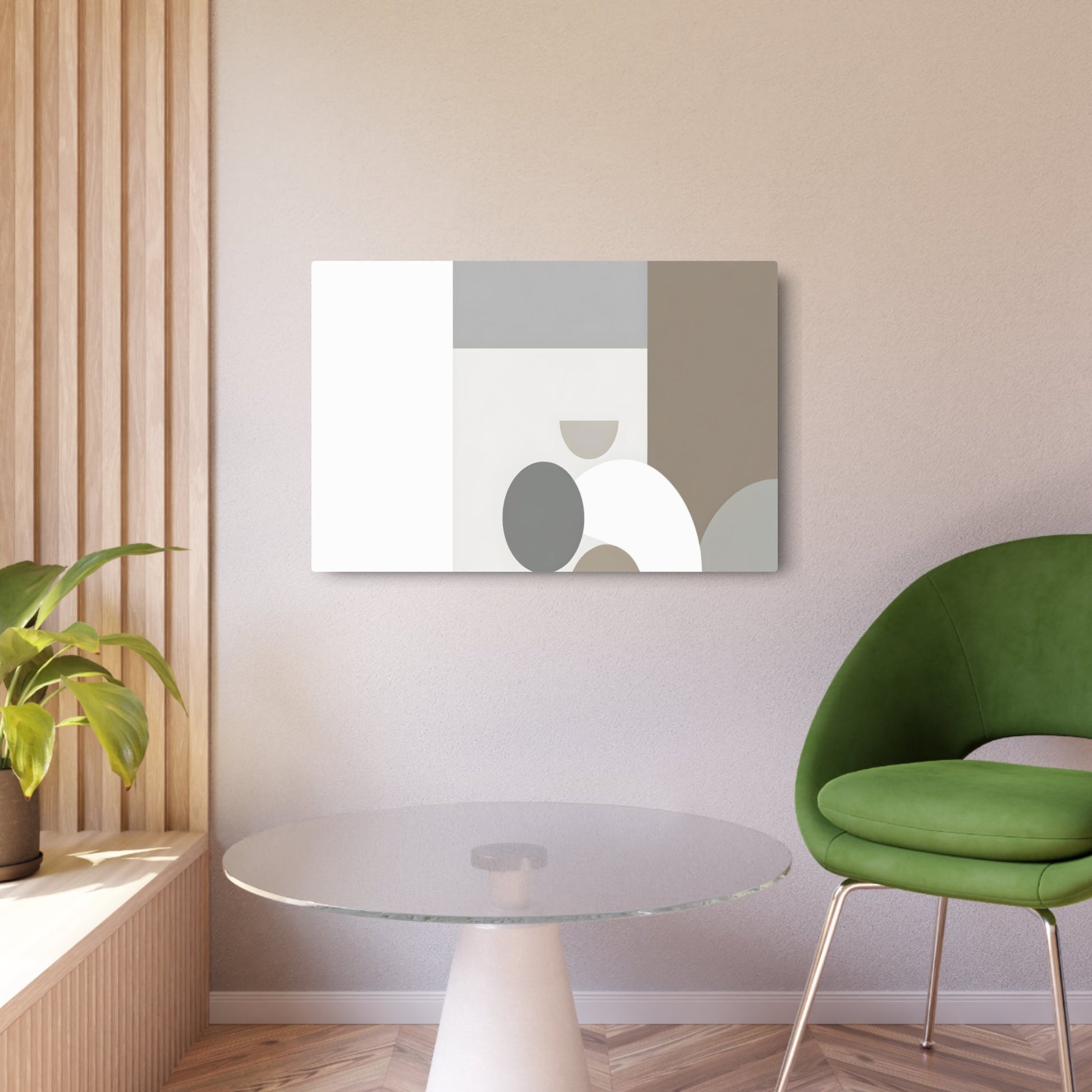 Metal Poster Art | "Modern Minimalist Art Piece in Neutral Colors - Simple Shapes and Emphasized Space - Contemporary Style Minimalism Decor" - Metal Poster Art 36″ x 24″ (Horizontal) 0.12''