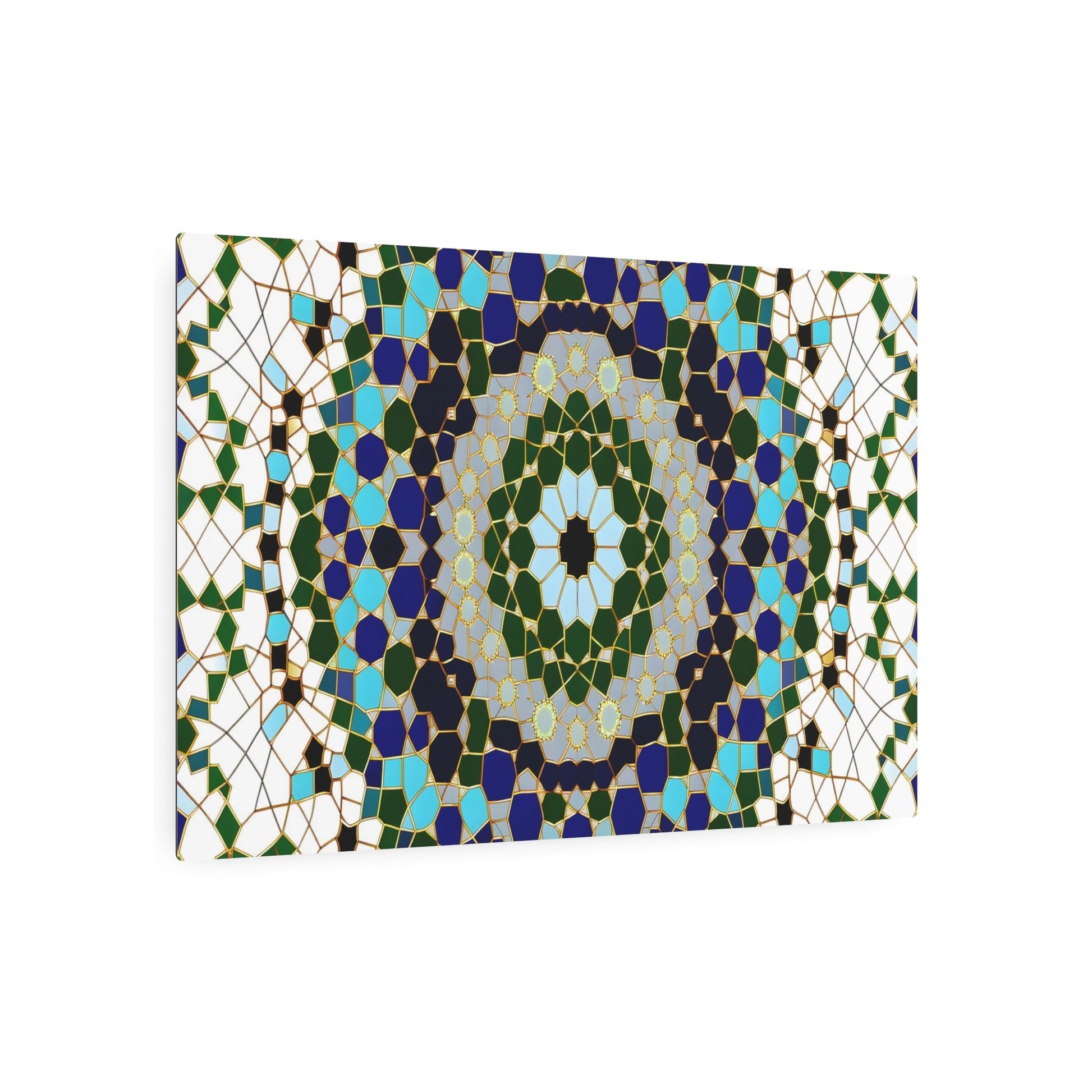 Metal Poster Art | "Islamic Art: Harmonious Geometric Pattern with Floral Motifs in Traditional Islamic Colors - Non-Western & Global Styles" - Metal Poster Art 36″ x 24″ (Horizontal) 0.12''