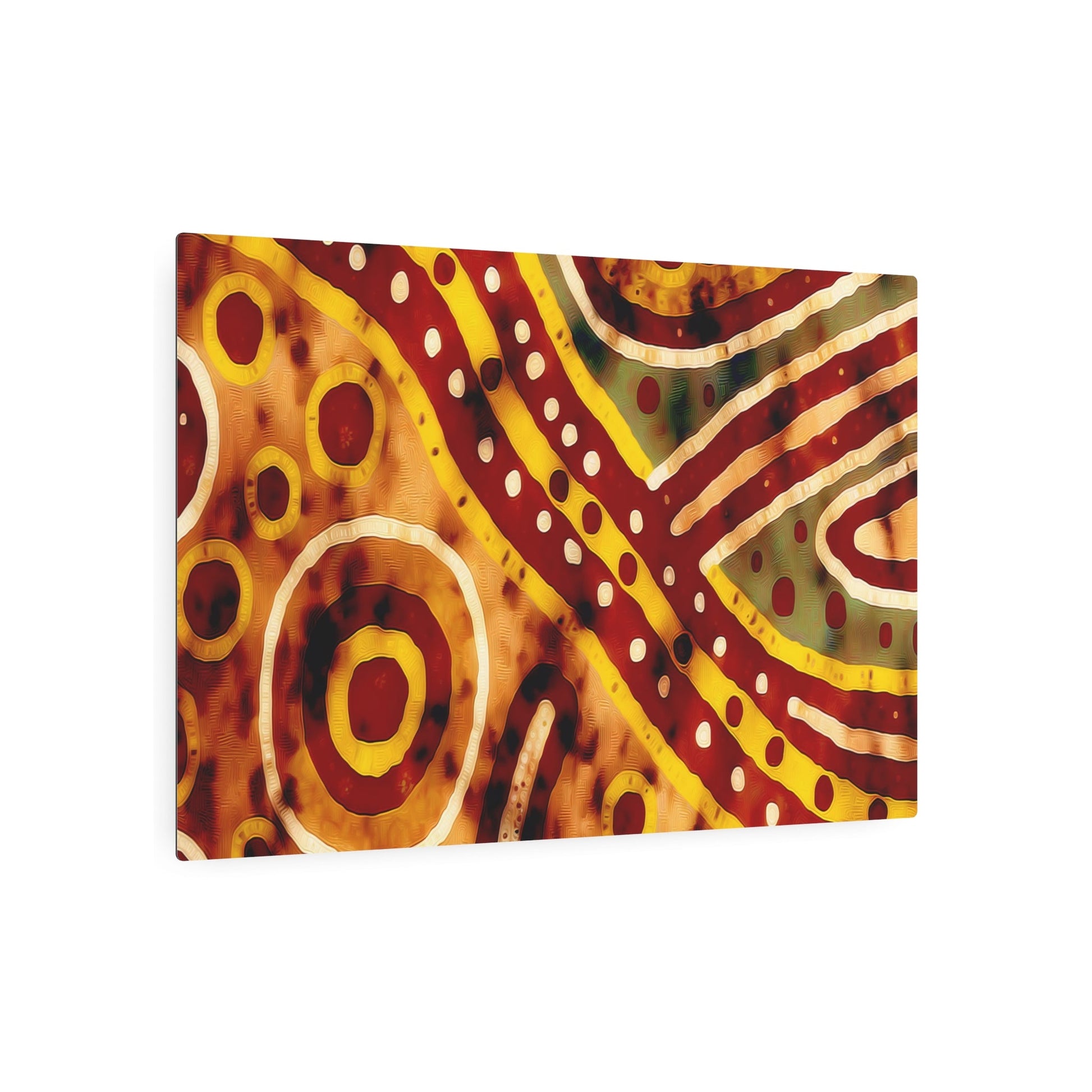 Metal Poster Art | "Authentic Aboriginal Art in Traditional Australian Style - Earthy Ochre Yellows, Reds & Browns - Non-Western Global Styles Artwork - Metal Poster Art 36″ x 24″ (Horizontal) 0.12''