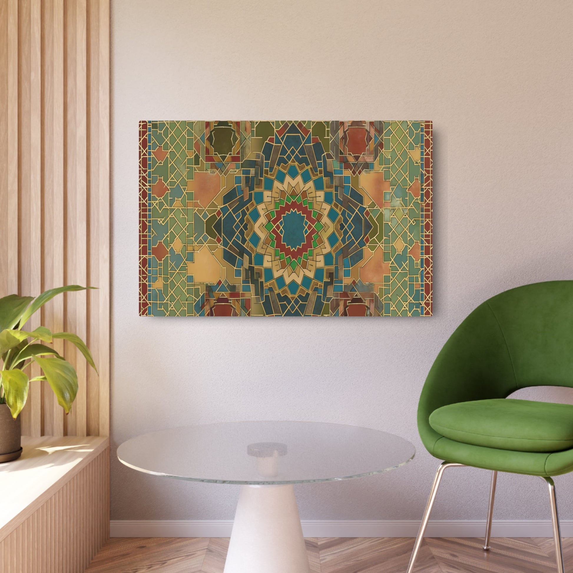 Metal Poster Art | "Stunning Collection of Detailed Islamic Geometric Patterns - Sophisticated Symmetry & Interlaced Designs in Earth Tones - Non-Western Global - Metal Poster Art 36″ x 24″ (Horizontal) 0.12''