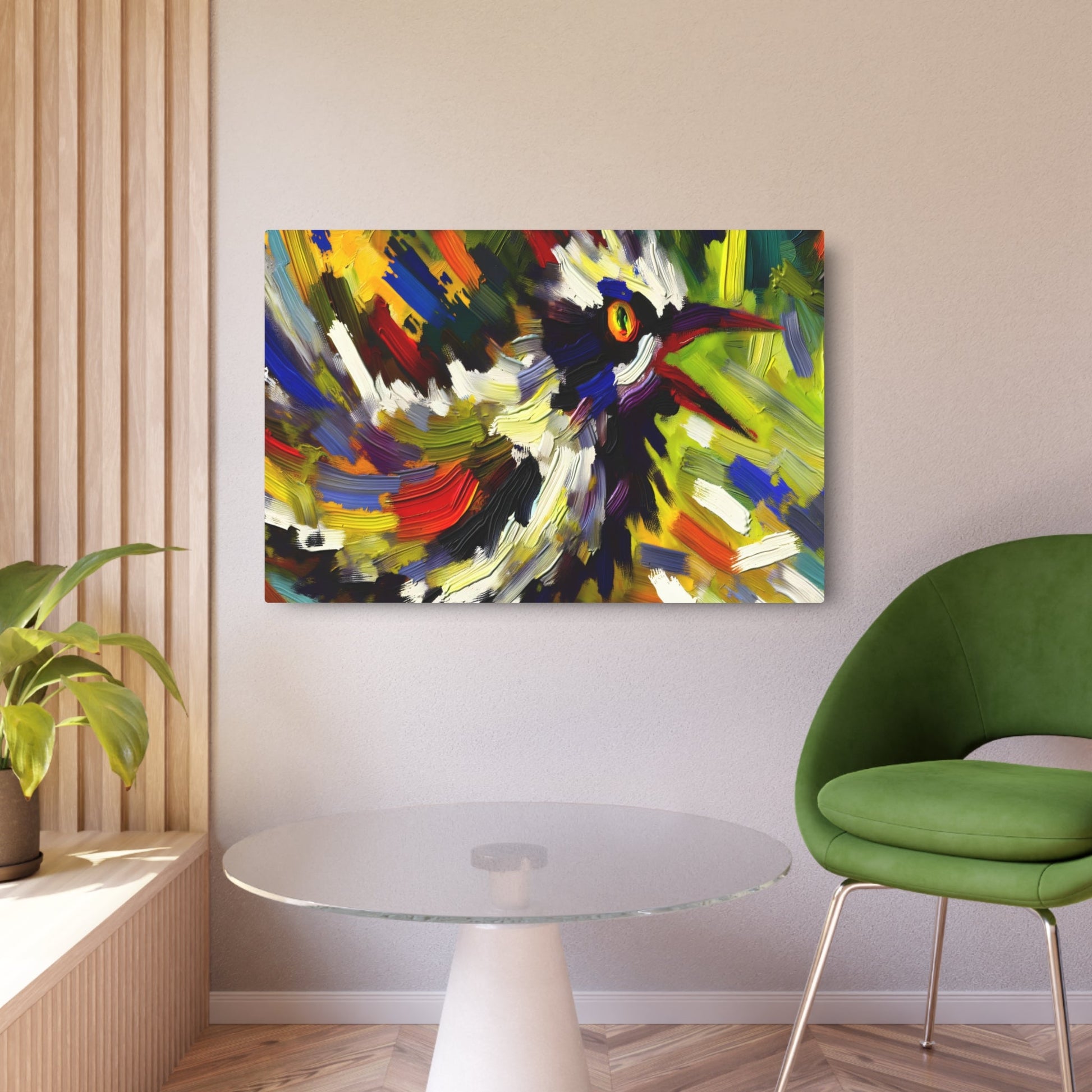 Metal Poster Art | "Vibrant Abstract Expressionism Art - Modern Contemporary Style Bird Painting with Emotional Brush Strokes" - Metal Poster Art 36″ x 24″ (Horizontal) 0.12''