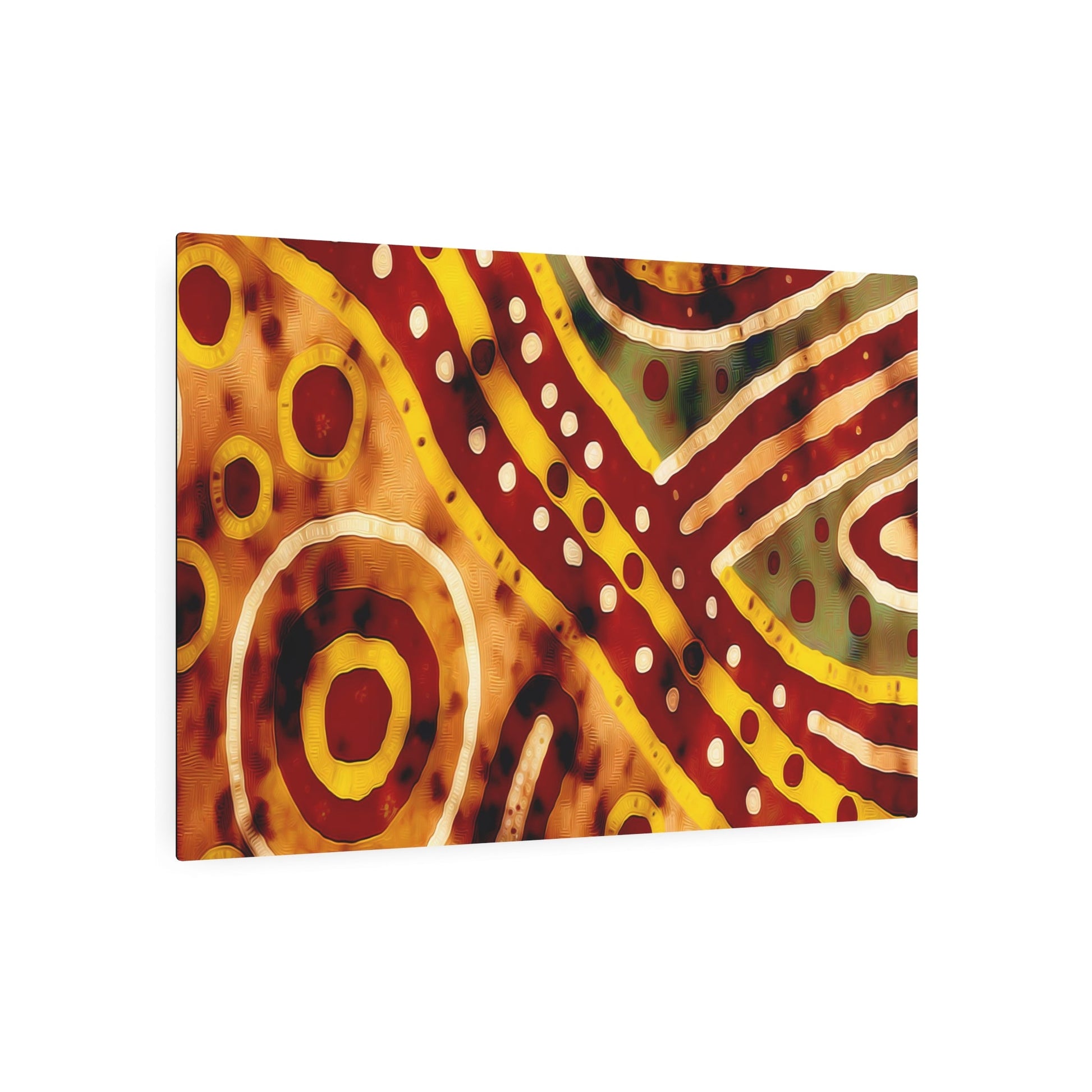 Metal Poster Art | "Authentic Aboriginal Art in Traditional Australian Style - Earthy Ochre Yellows, Reds & Browns - Non-Western Global Styles Artwork - Metal Poster Art 36″ x 24″ (Horizontal) 0.12''